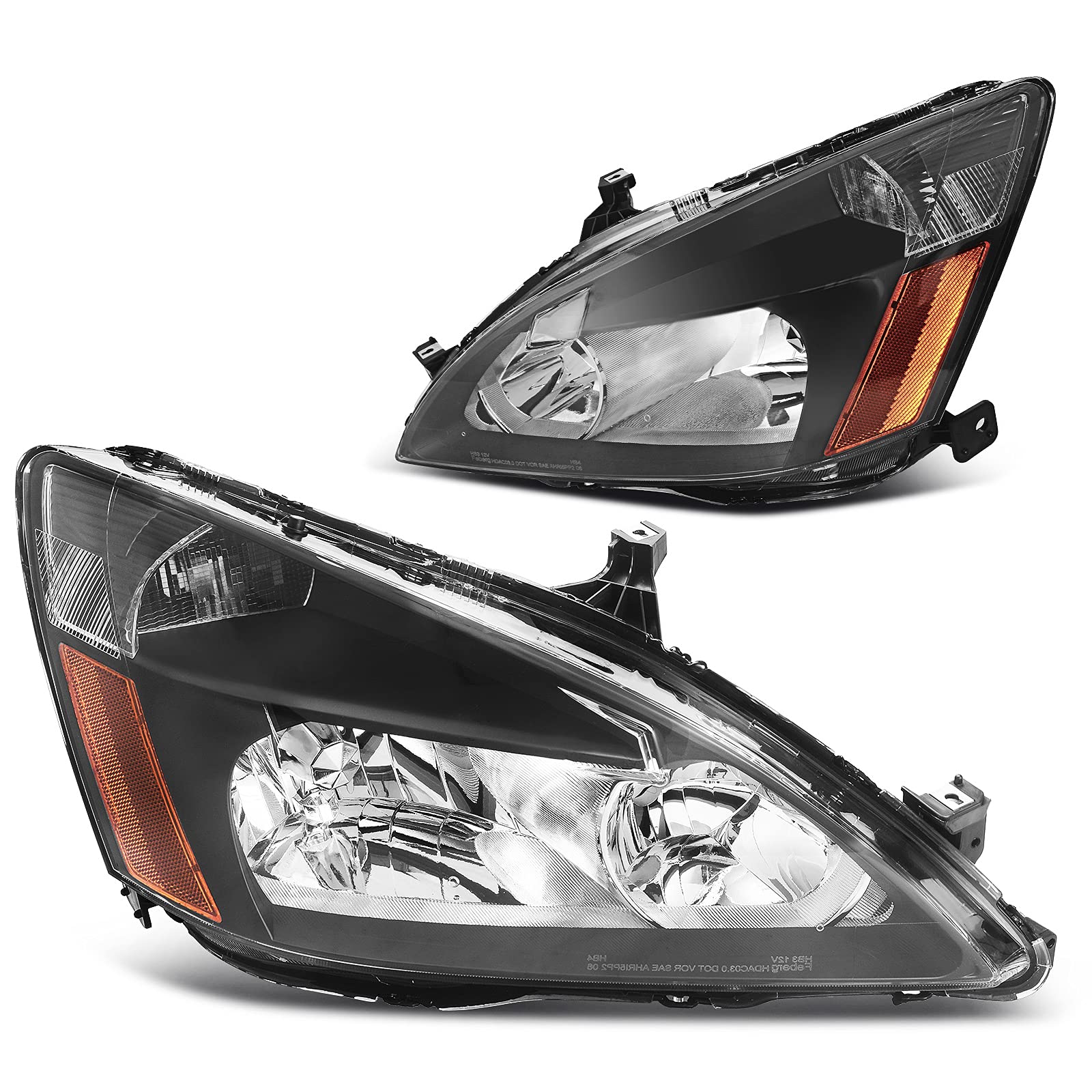 Dwvo Headlight Assembly Compatible With 03-07 2003 2004 2005 2006 2007 Accord Replacement Headlamps Amber Reflector Black Housin