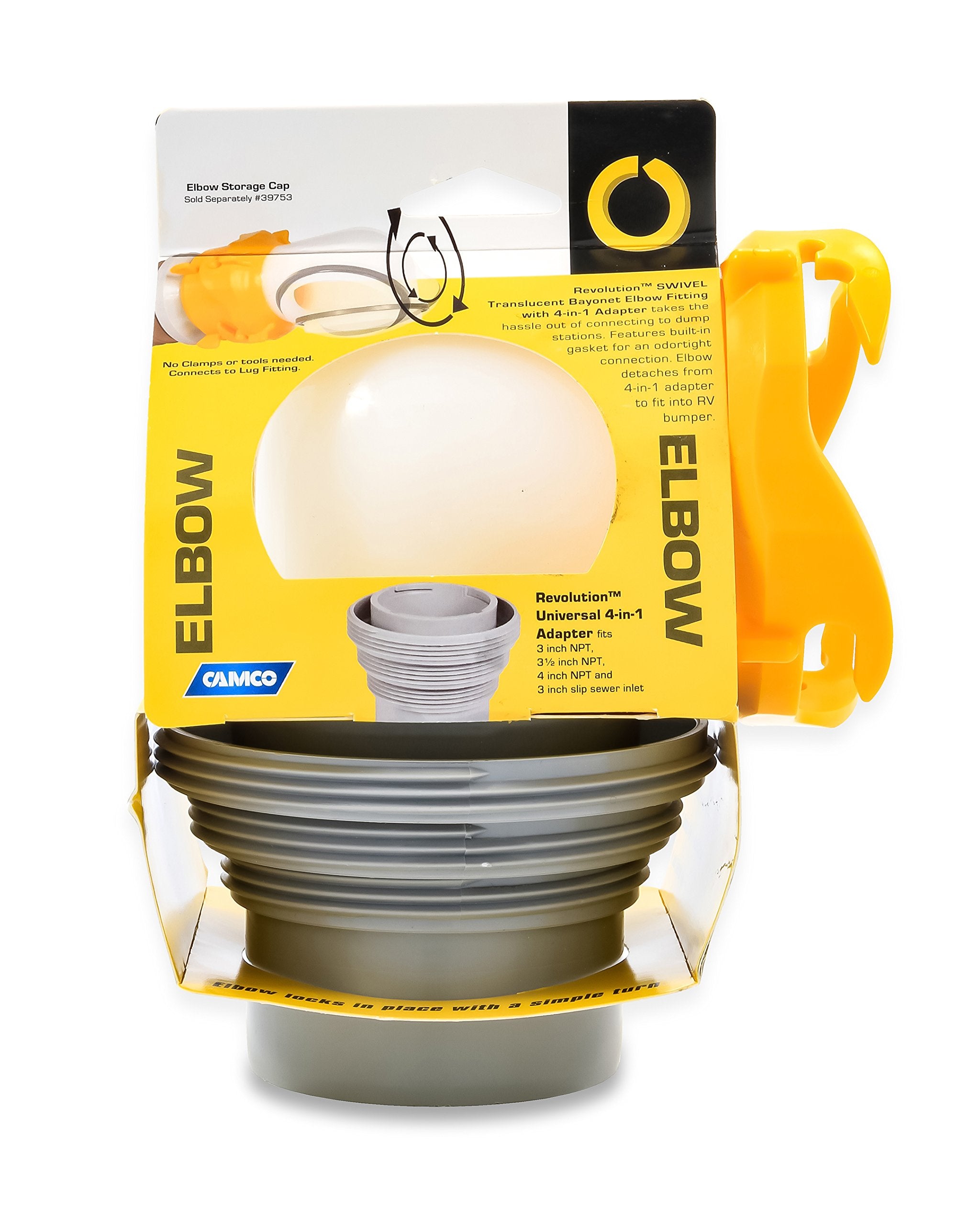 Camco Revolution Rv Sewer Hose Bayonet Elbow | Features A Built-In Gasket For An Odor-Tight Connection, A 360-Degree Swivel For