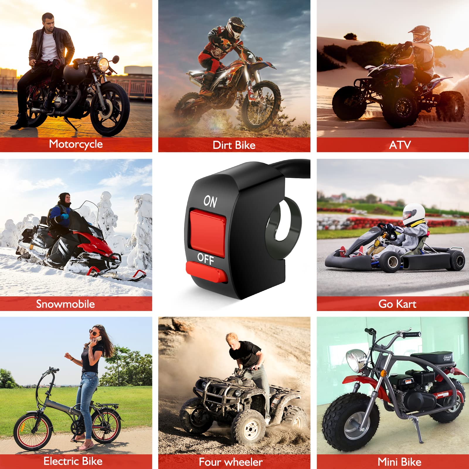 Belinous 7/8'' Handlebar On/Off Switch For Motorcycle Dirt Bike Atv Led Headlight Light Bar Driving Running Brake Lights