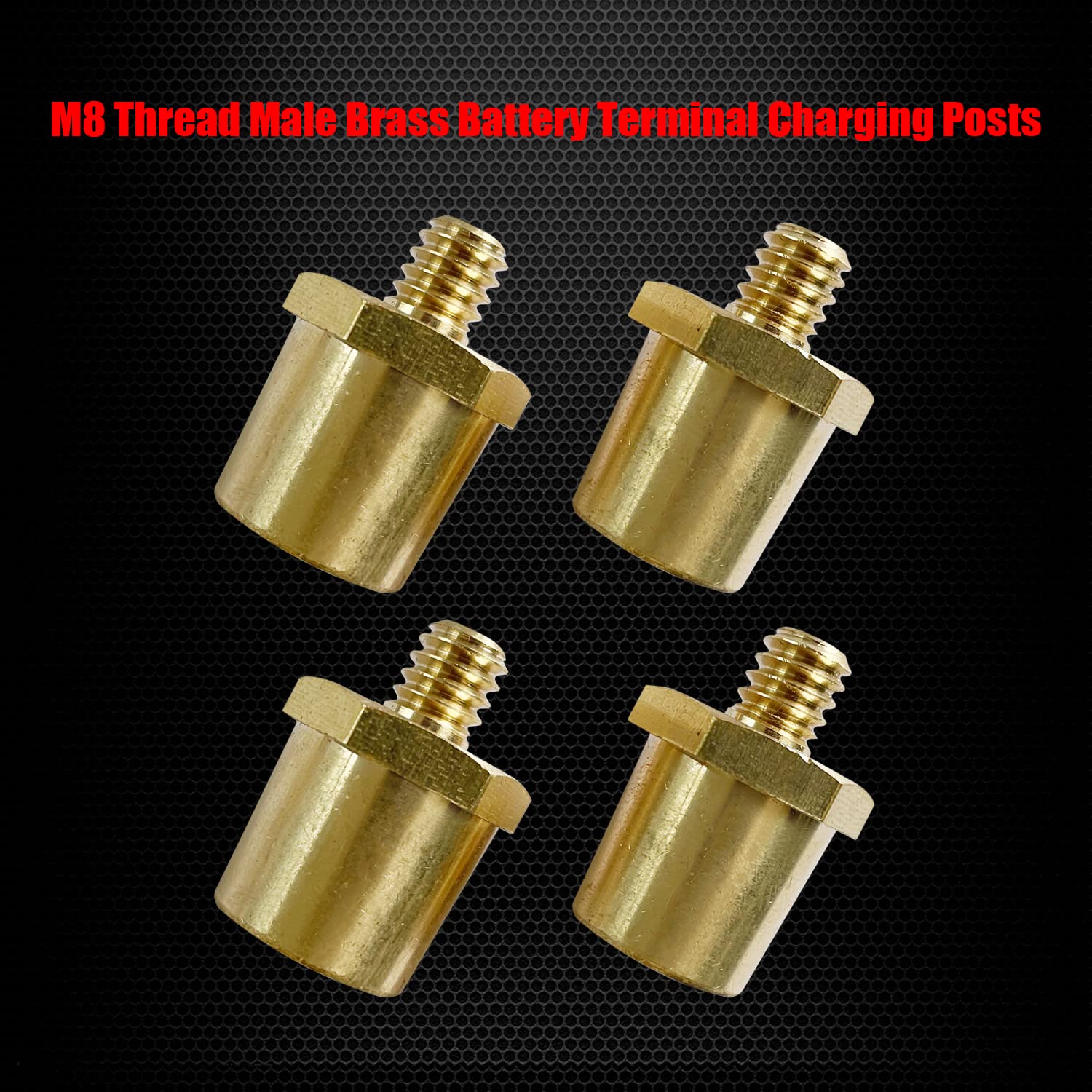Ampper M8 Thread Male Brass Battery Charging Post Terminals, M8 Battery Post Adapter (+/-) For Extension, Pack Of 4