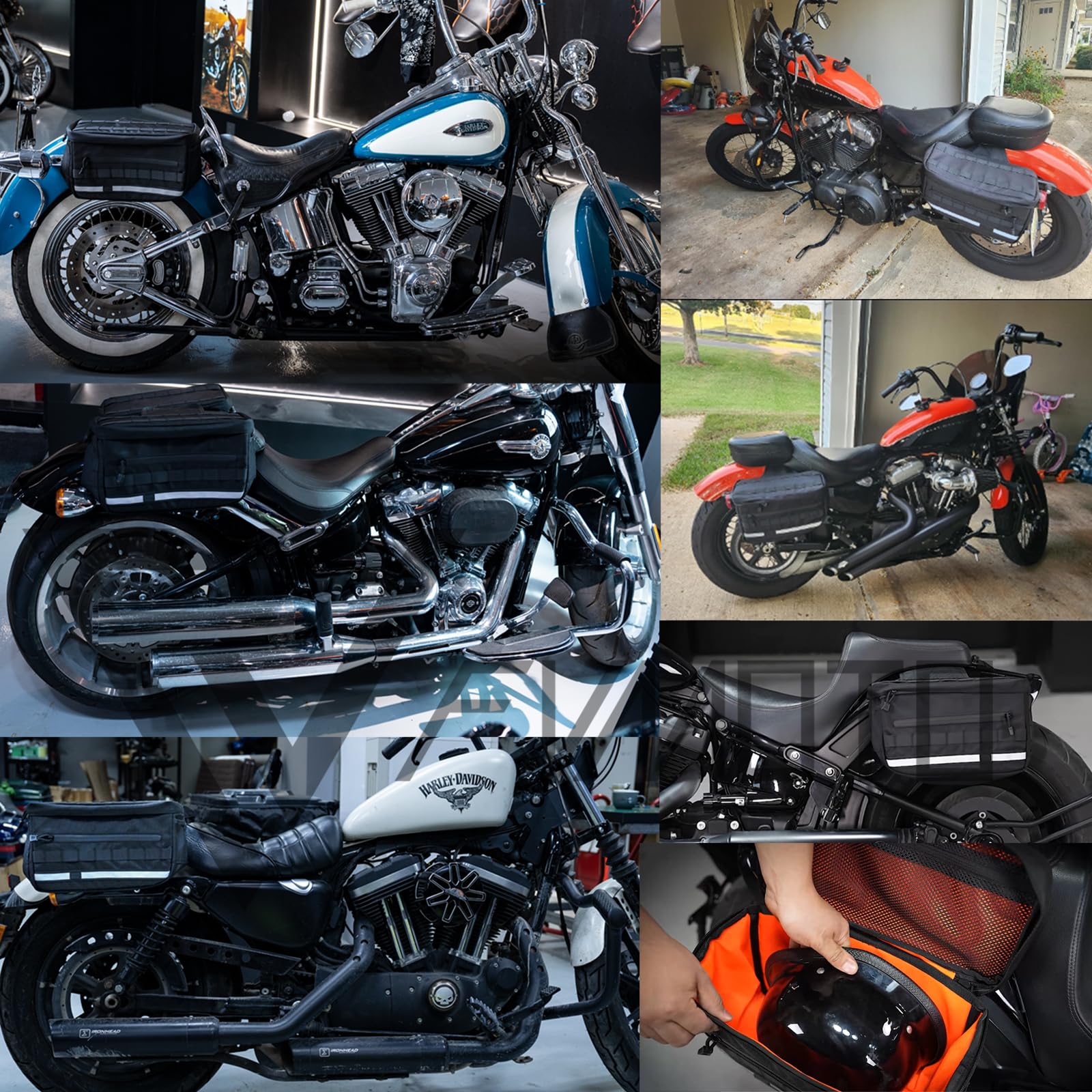 Fvmoto Universal Saddlebags Saddle Luggage Storage Bag Compatible With Harley Softail Dyna Street Bob Wide Super Glide Fxr Fxlrs Low Rider S Sportster, With Reflective Strips, 30L(7.9 Gallons)
