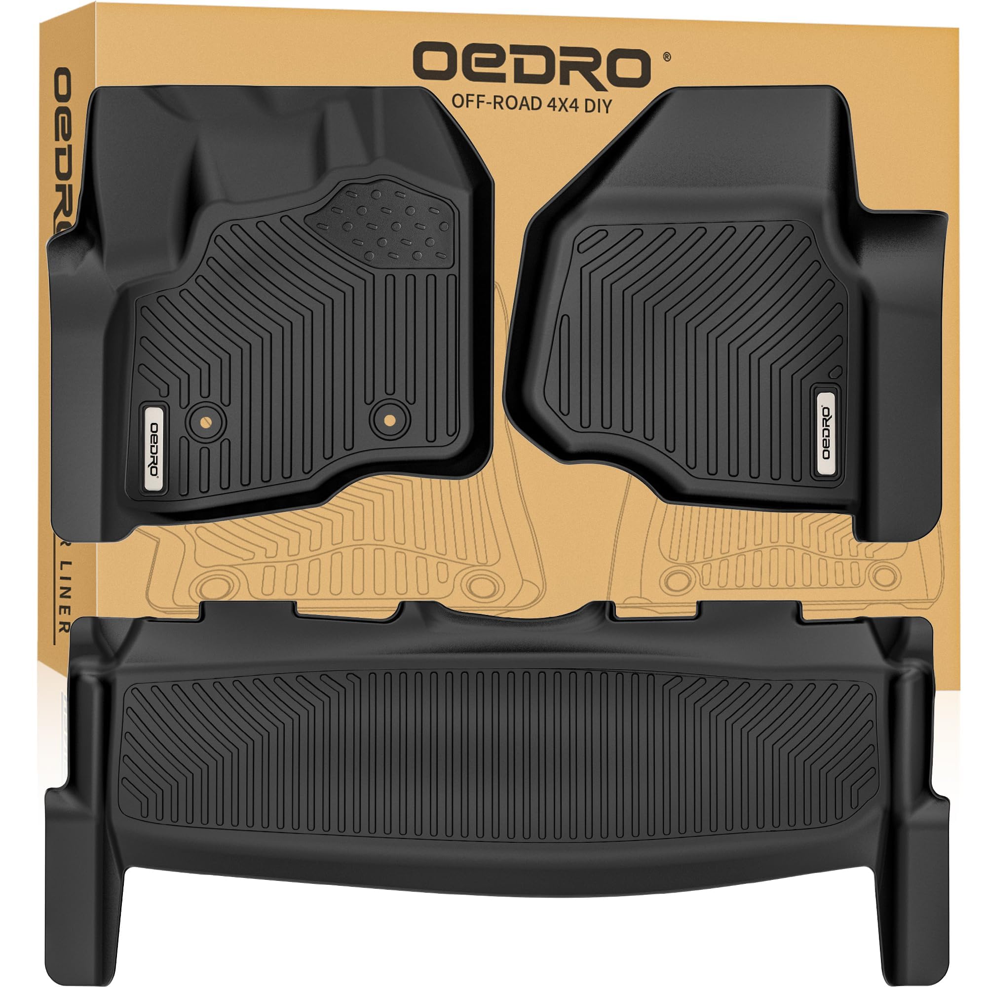 Oedro Floor Mats Compatible With 2012-2016 Ford F-250/F-350/F-450 Supercrew/Crew Cab, Custom Fit Front & 2Nd Seat 2 Row Liner Se