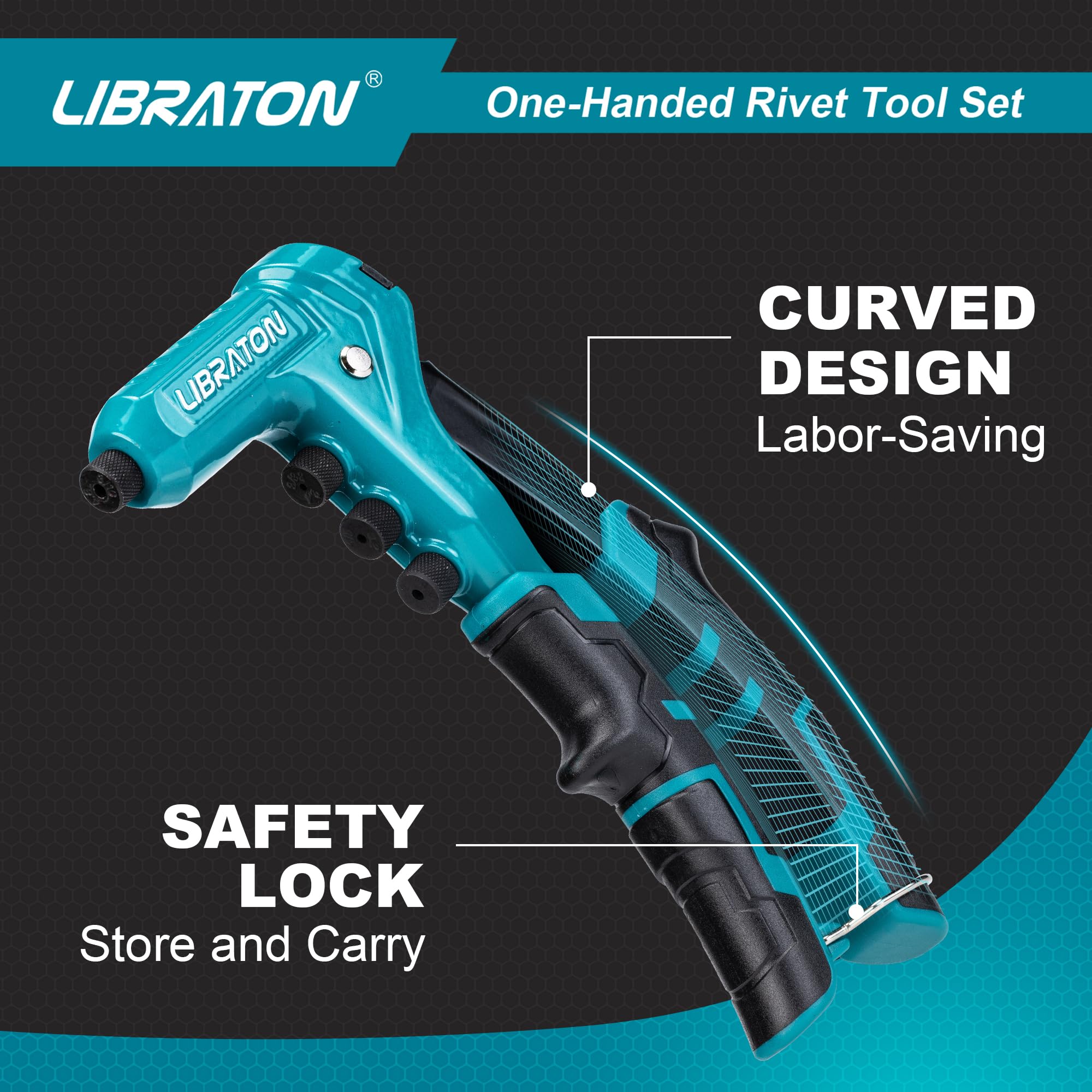 Libraton One-Handed Rivet Gun, Pop Rivet Gun Set, Professional Hand Riveter, Manual Riveting Tool With 200 Rivets For Metal, Inc
