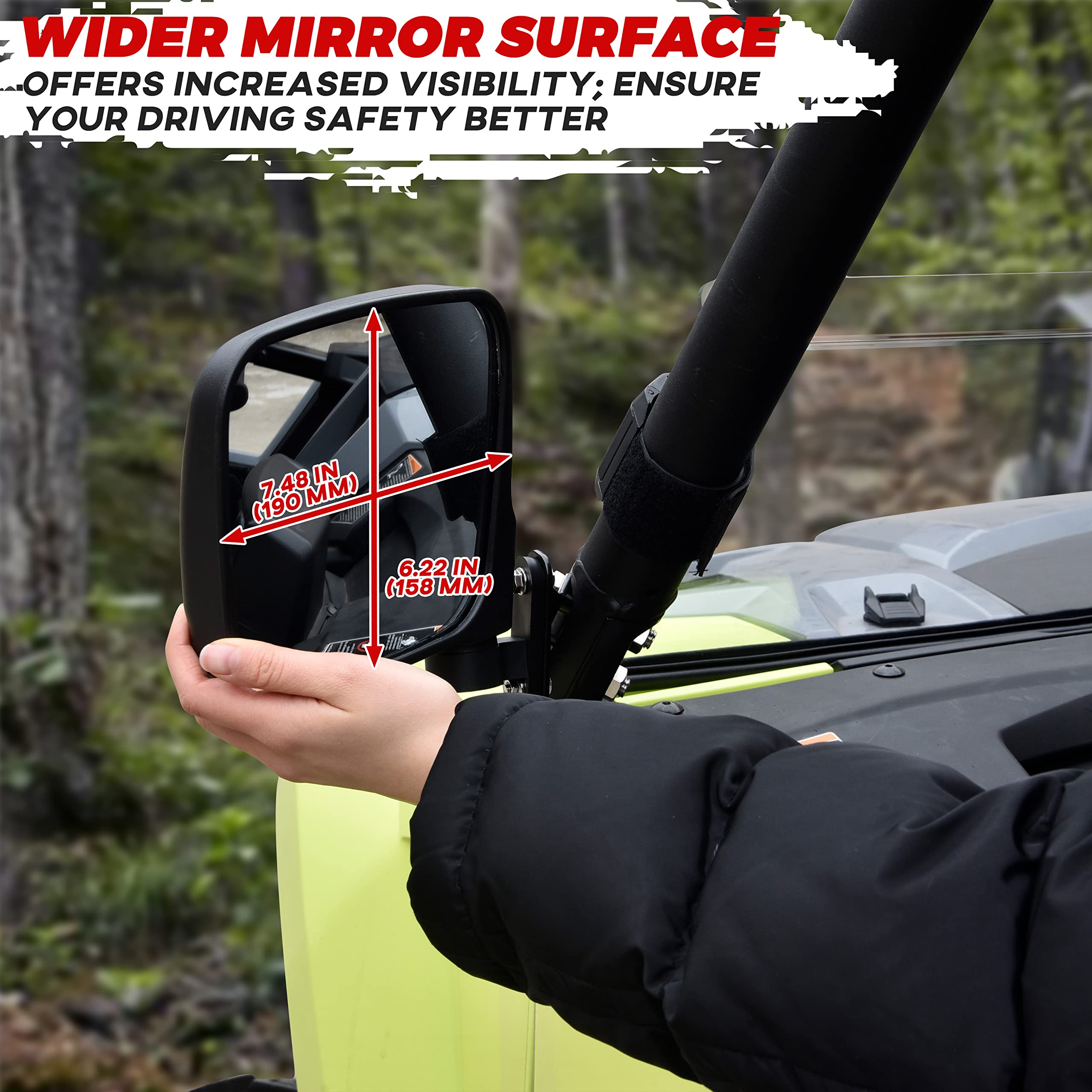 SAUTVS Adjustable Wider Rearview Side Mirrors for Yamaha RMAX 1000, Folding Clear Rear View Side Mirrors for Yamaha Wolverine RM