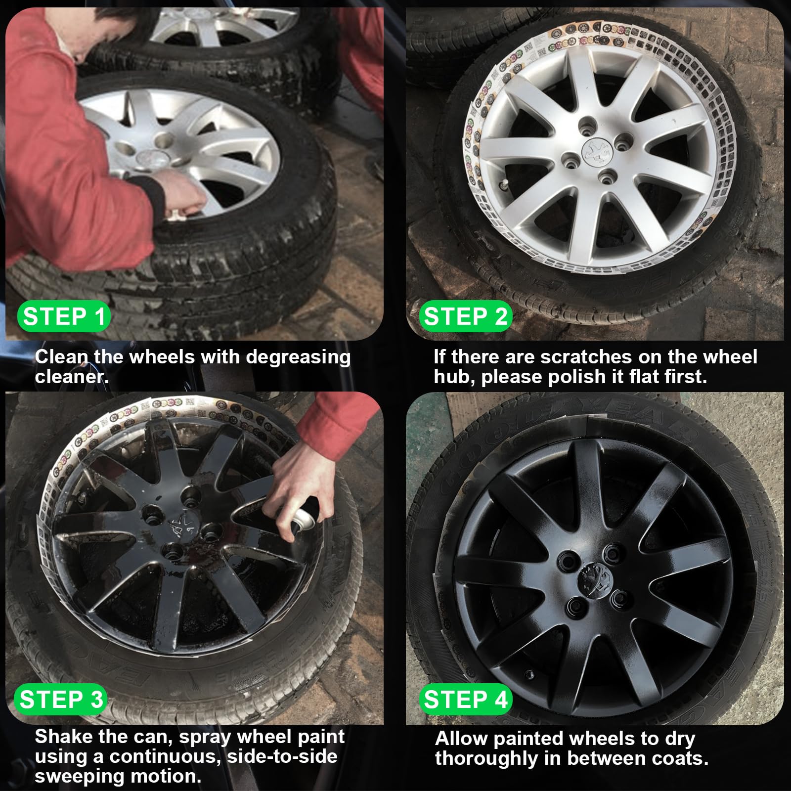 Nadamoo Aluminum Wheel Spray Paint, Car Rim Aerosol Paint For Recolor And Protection Of Metal Surface, Semi-Gloss Black, 2 Cans,