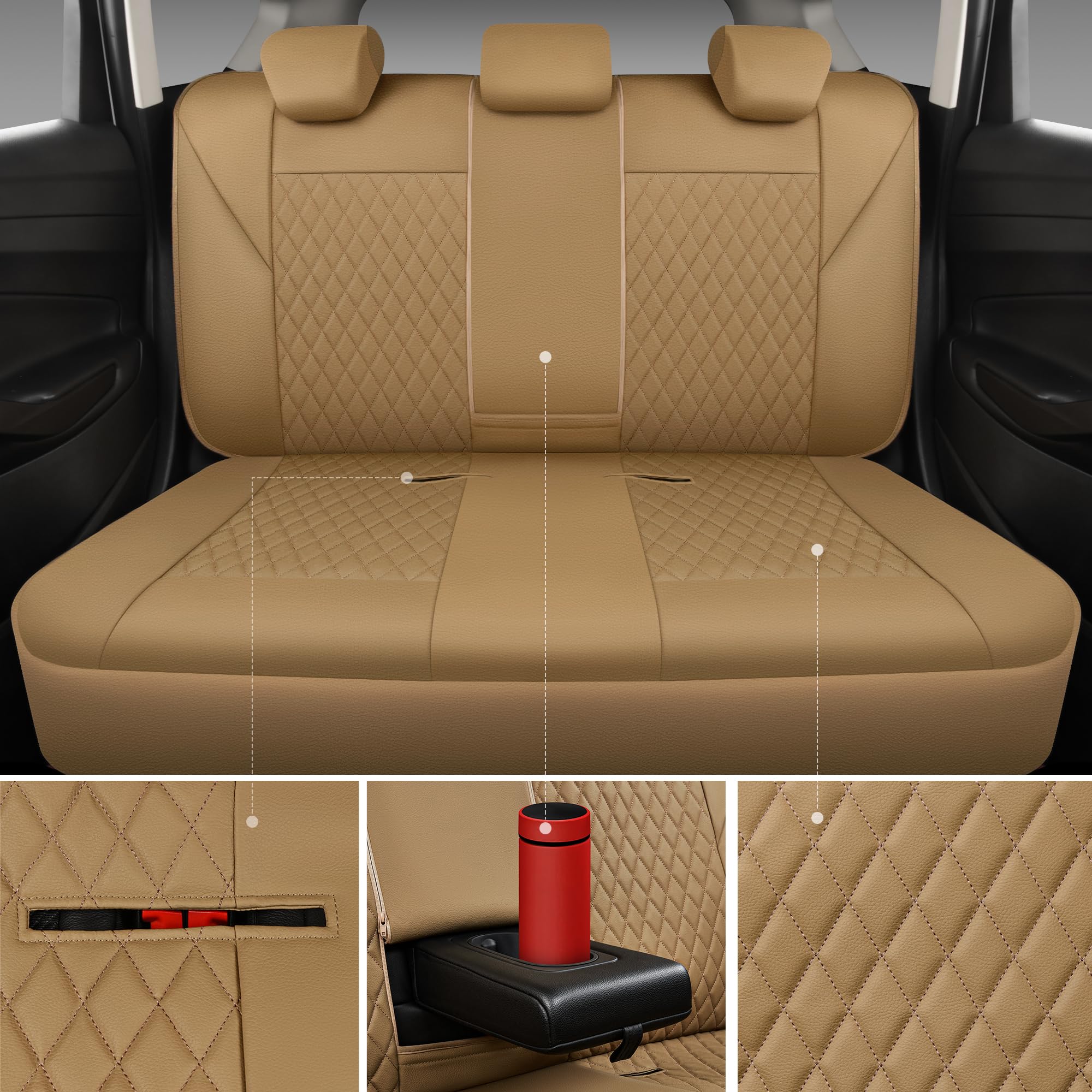 Car Pass Faux Leather Seat Covers Full Set, Quilting Waterproof Premium Automotive Seat Cover With 5Mm Composite Sponge Inside,A