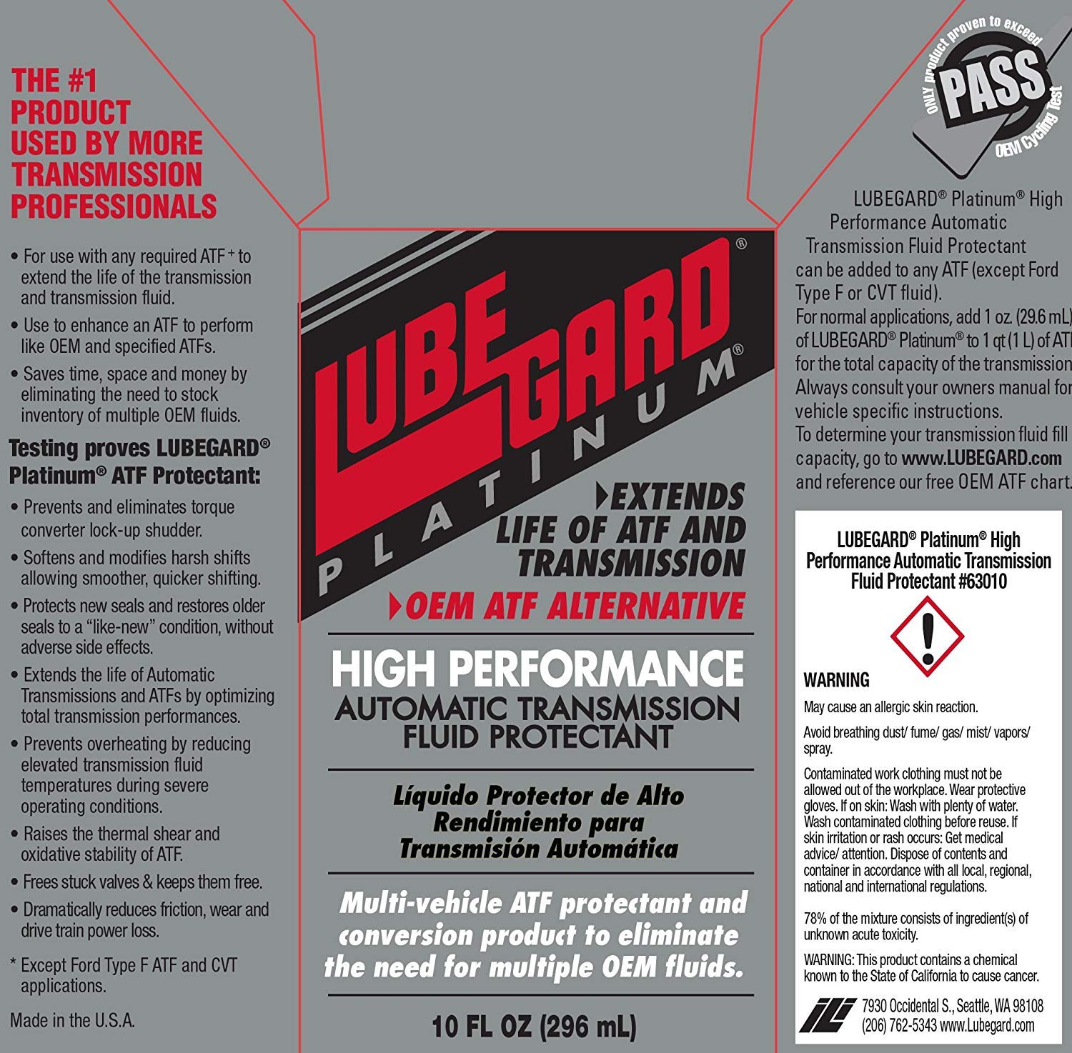 Lubegard 63010 Platinum Automatic Transmission Fluid Protectant, 10 Oz.