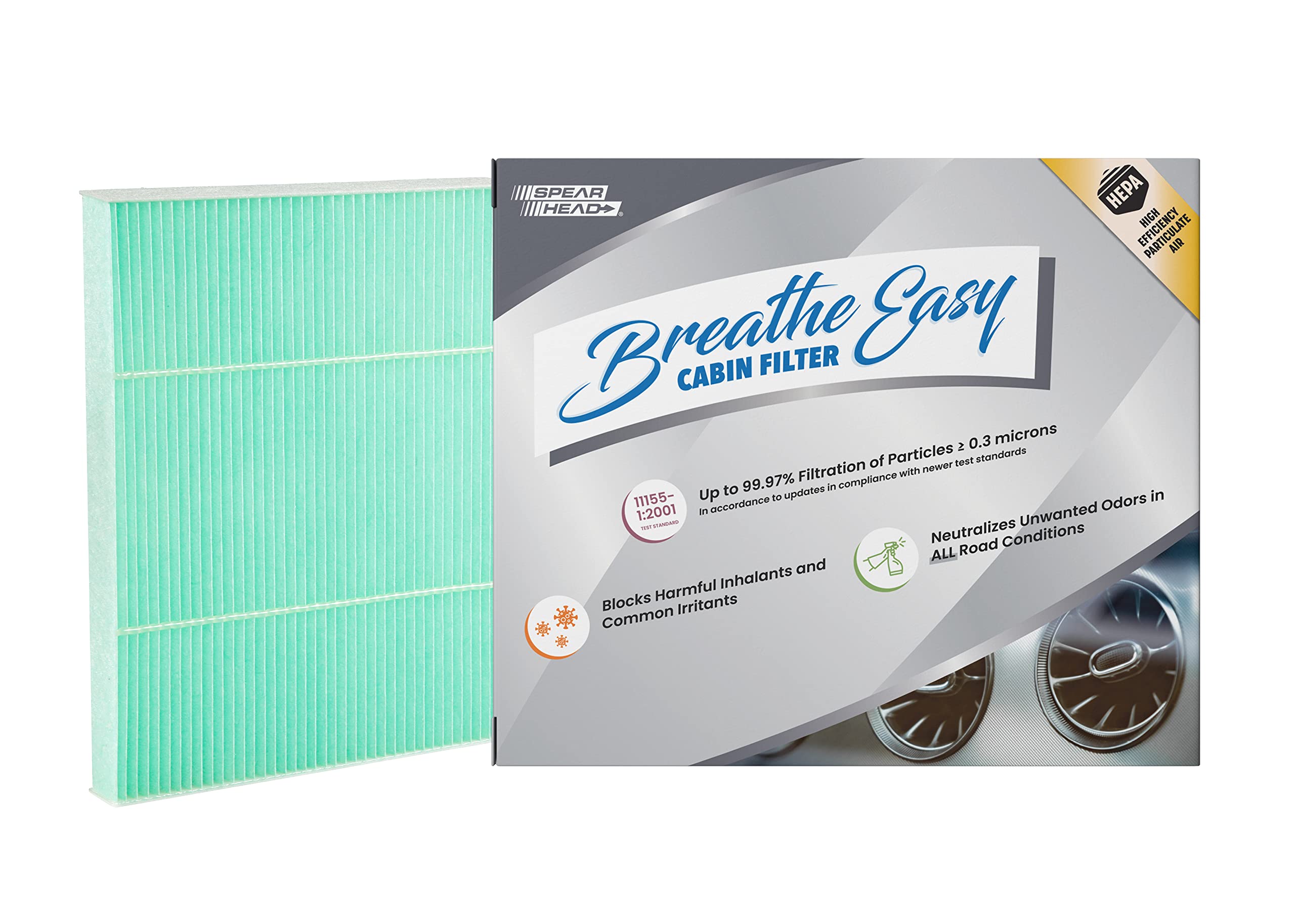 Spearhead Hepa Breathe Easy Cabin Filter, Up To 99.97% Filtration Of 0.3 Micron Particles W/No Airflow Reduction (Be-728H)