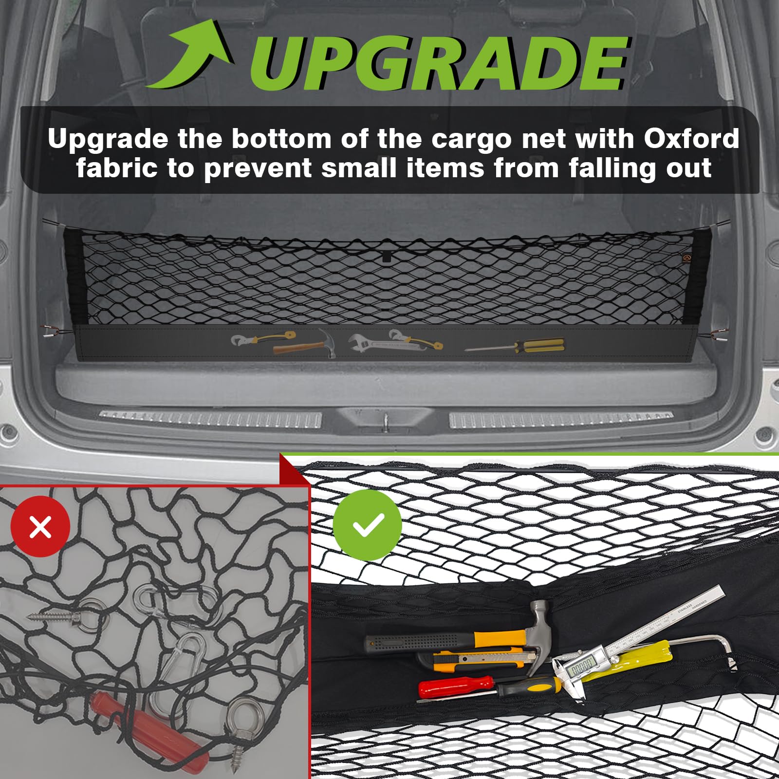 Muslogy Envelope Style Trunk Cargo Net Compatible With 2015-2020 Chevy Suburban, Gmc Yukon Xl Accessories Upgraded Mesh Storage