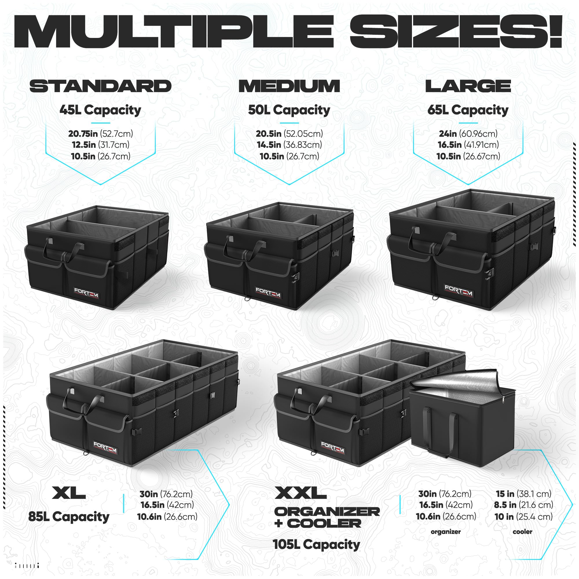 Fortem Car Trunk Organizer With Cooler, Collapsible Multi Compartment Suv Organizer, Foldable Storage For Car Accessories For Wo