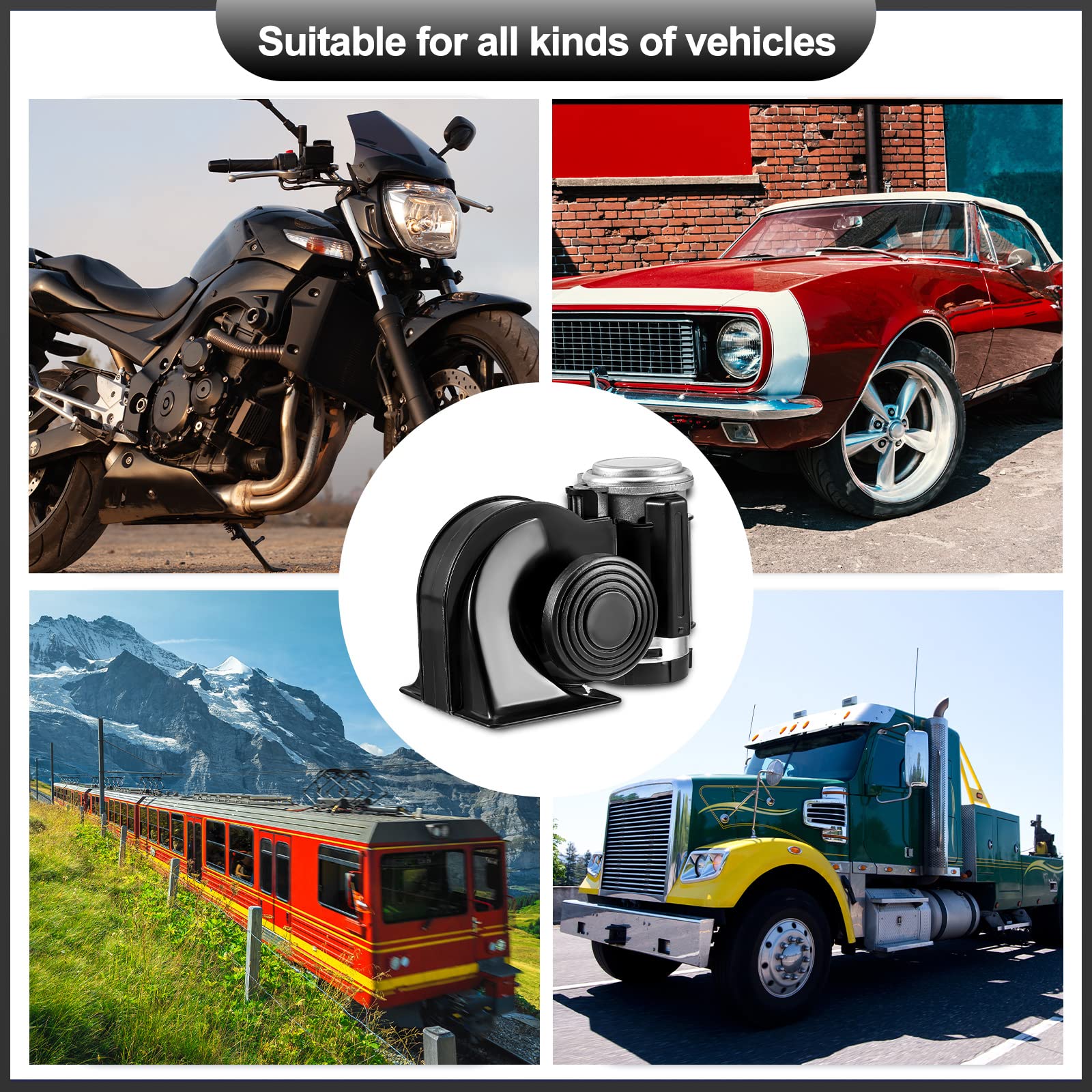 2 Pack Train Horn for Car Truck 12V 150db Loud Electric Snail Air Horn Kit with Relay Harness for Vehicles Motorcycle Boat Ship(