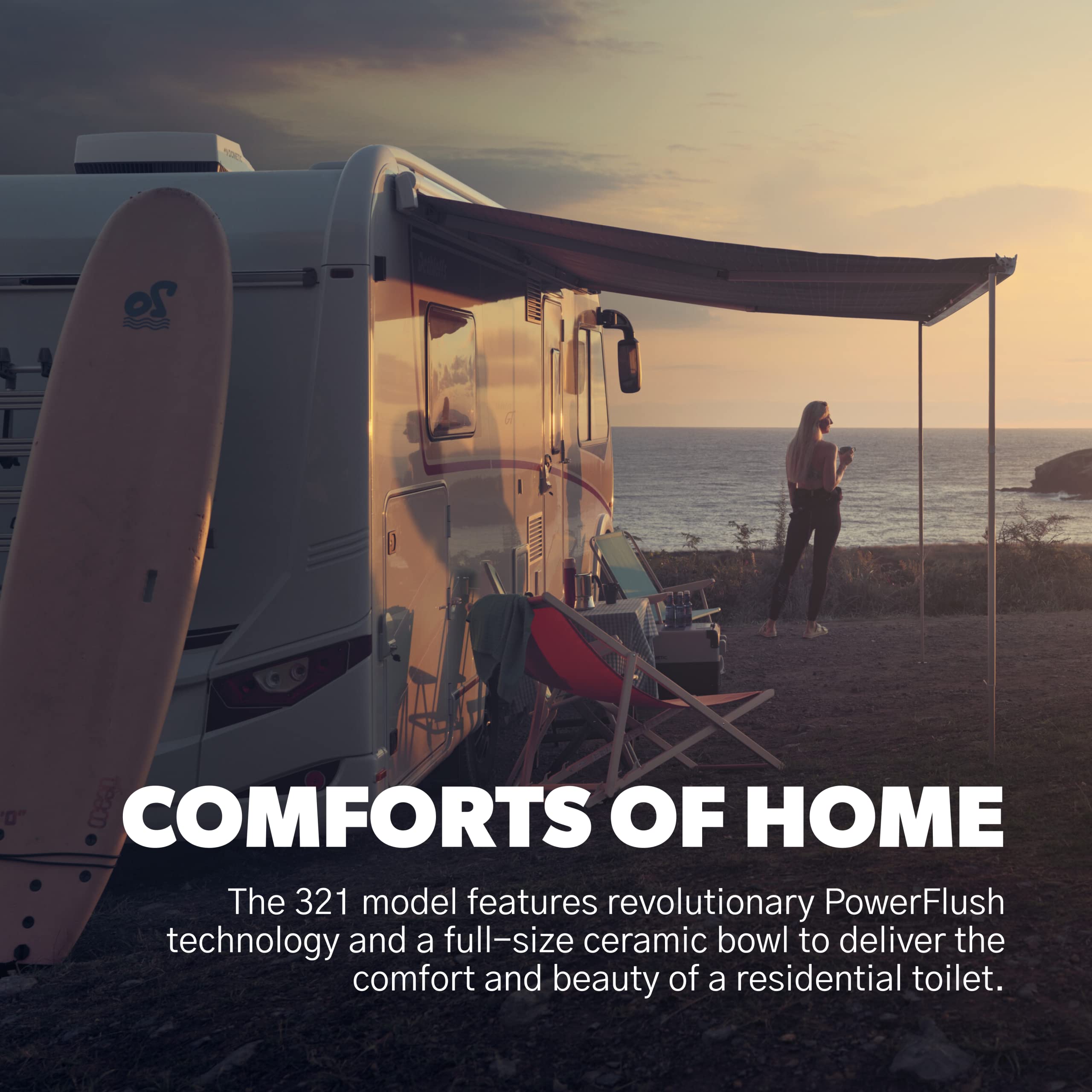 Dometic 320 Series Low Profile Rv Toilet, Plastic, White