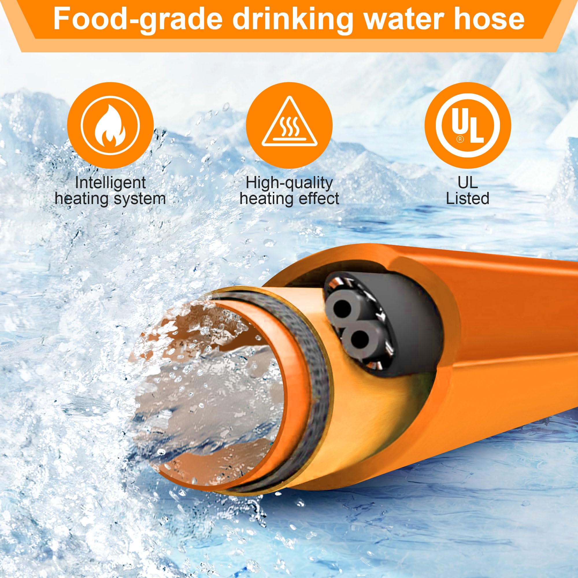 Ficstar 15FT Heated Water Hose for RV, Heated Drinking Water Hose Antifreeze to -45F, Water Heater Thermostat with Self-regulati