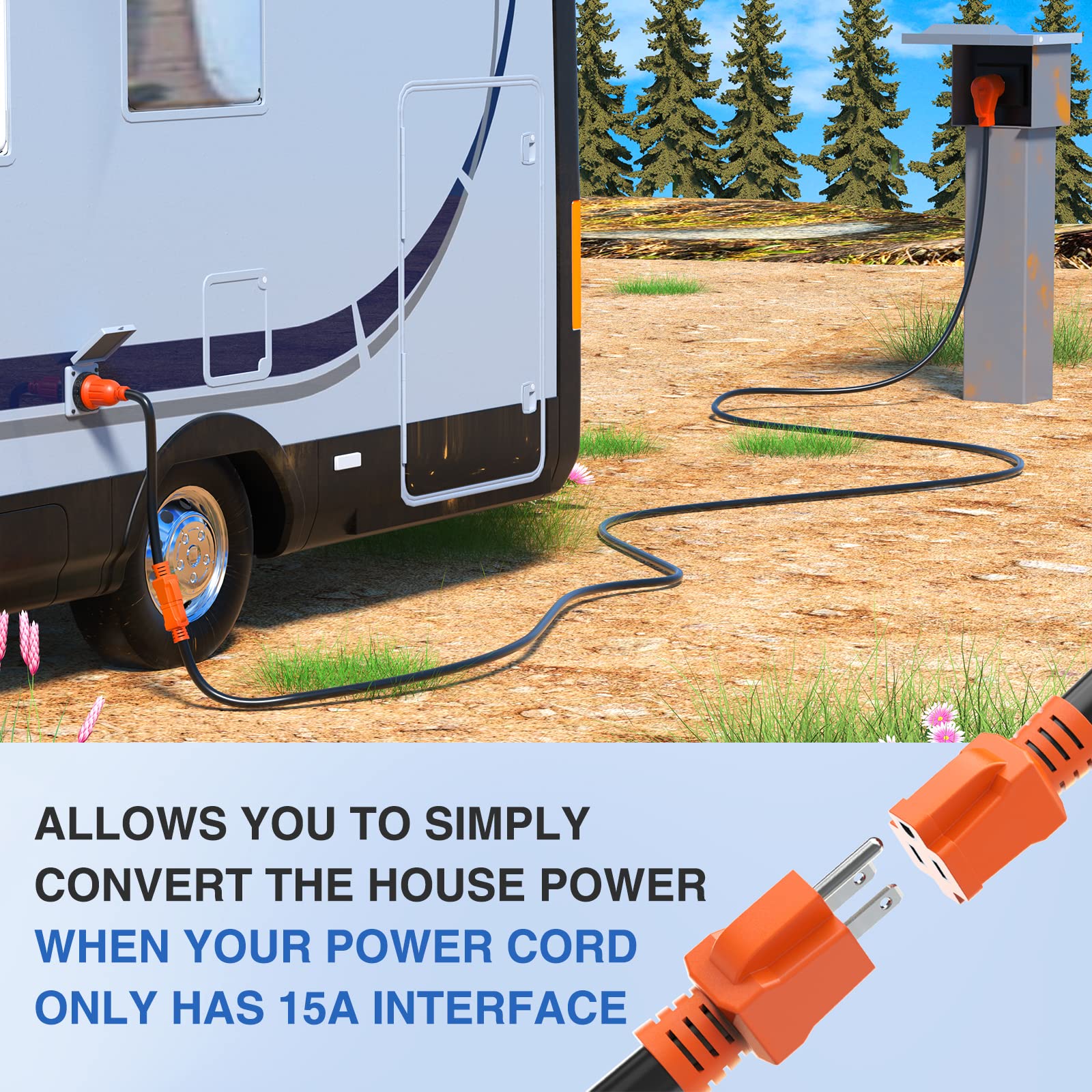 Nilight Rv Locking Adapter Cord 15 Amp To 30 Amp Pure Copper Heavy Duty 10 Gauge Wire Etl Listed 5-15P To L5-30R 15M/30F Weather