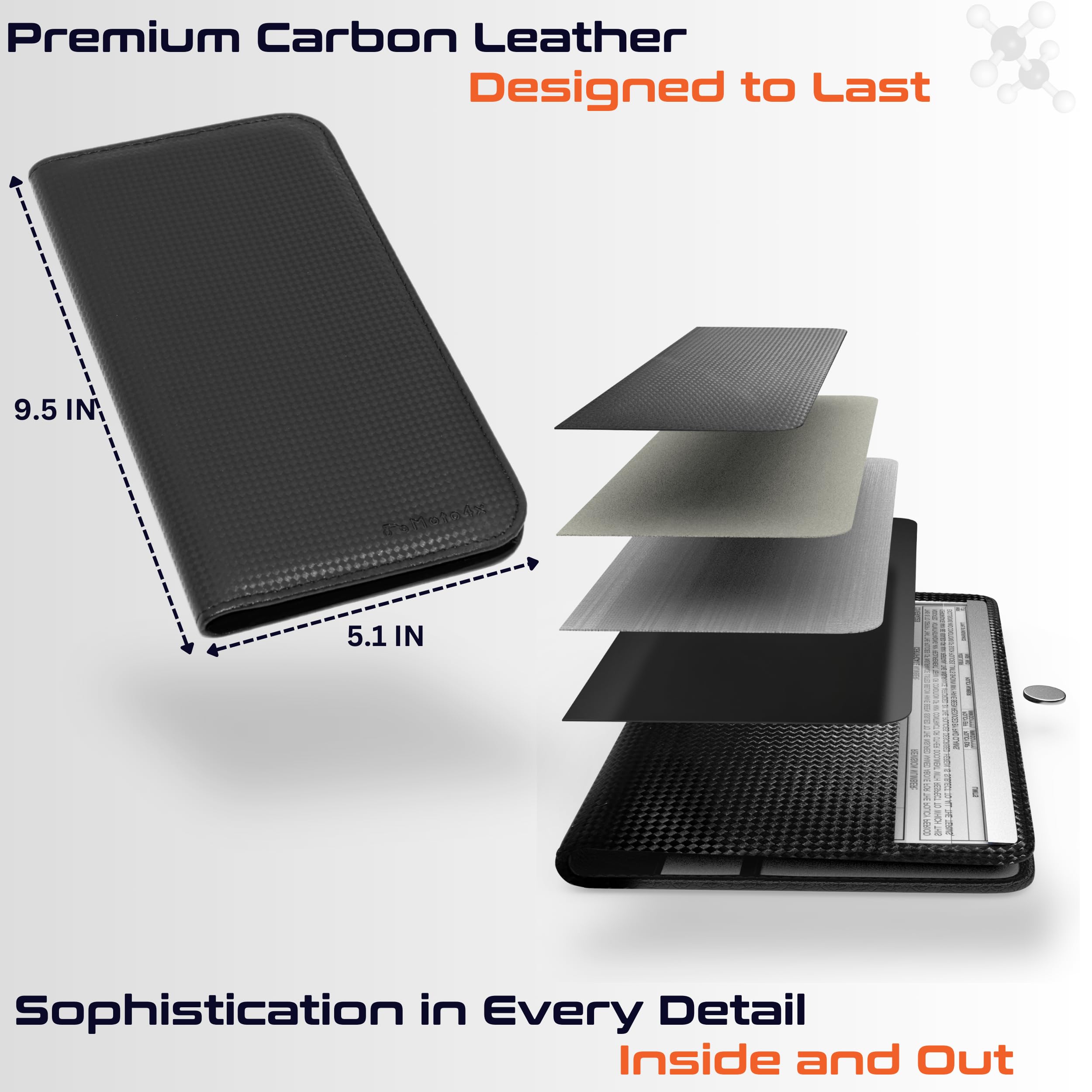 Carbon Black Magnetic Shut Premium Pu Leather Insurance And Registration Holder, Glove Box Organizer For Car, Stylish Car Access