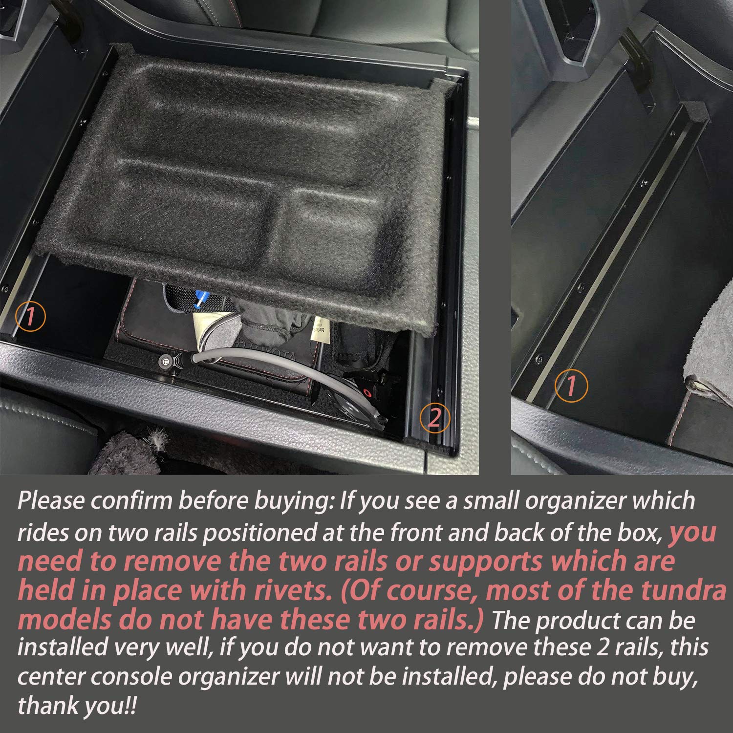 Jdmcar Compatible With Toyota Tundra Accessories 2014-2021 Center Console Organizer, Insert Abs Black Materials Tray, Armrest Se