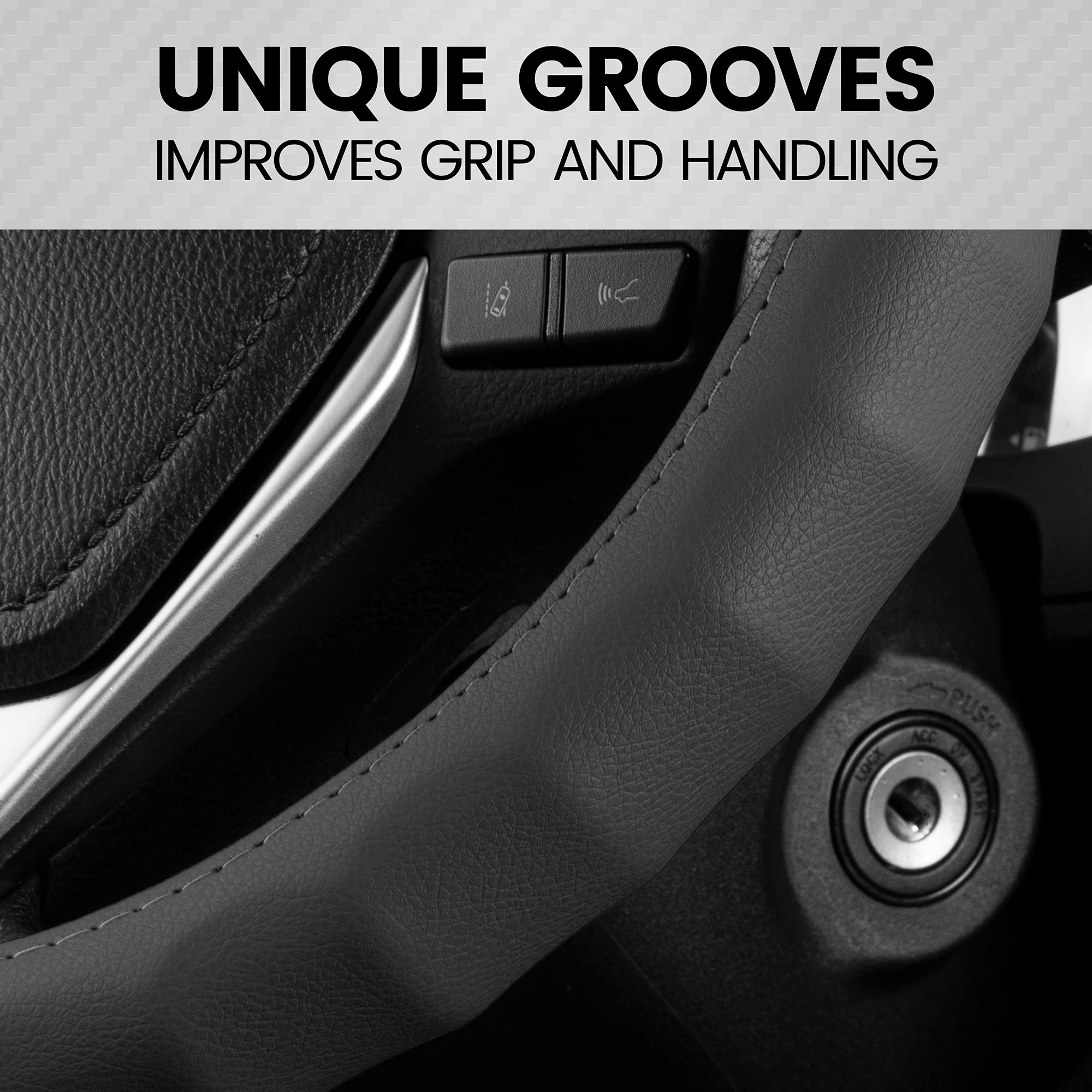 BDK Genuine Black Leather Steering Wheel Cover for Car, Small (13.5'' - 14.5'') - Ergonomic Comfort Grip for Men & Women, Car St