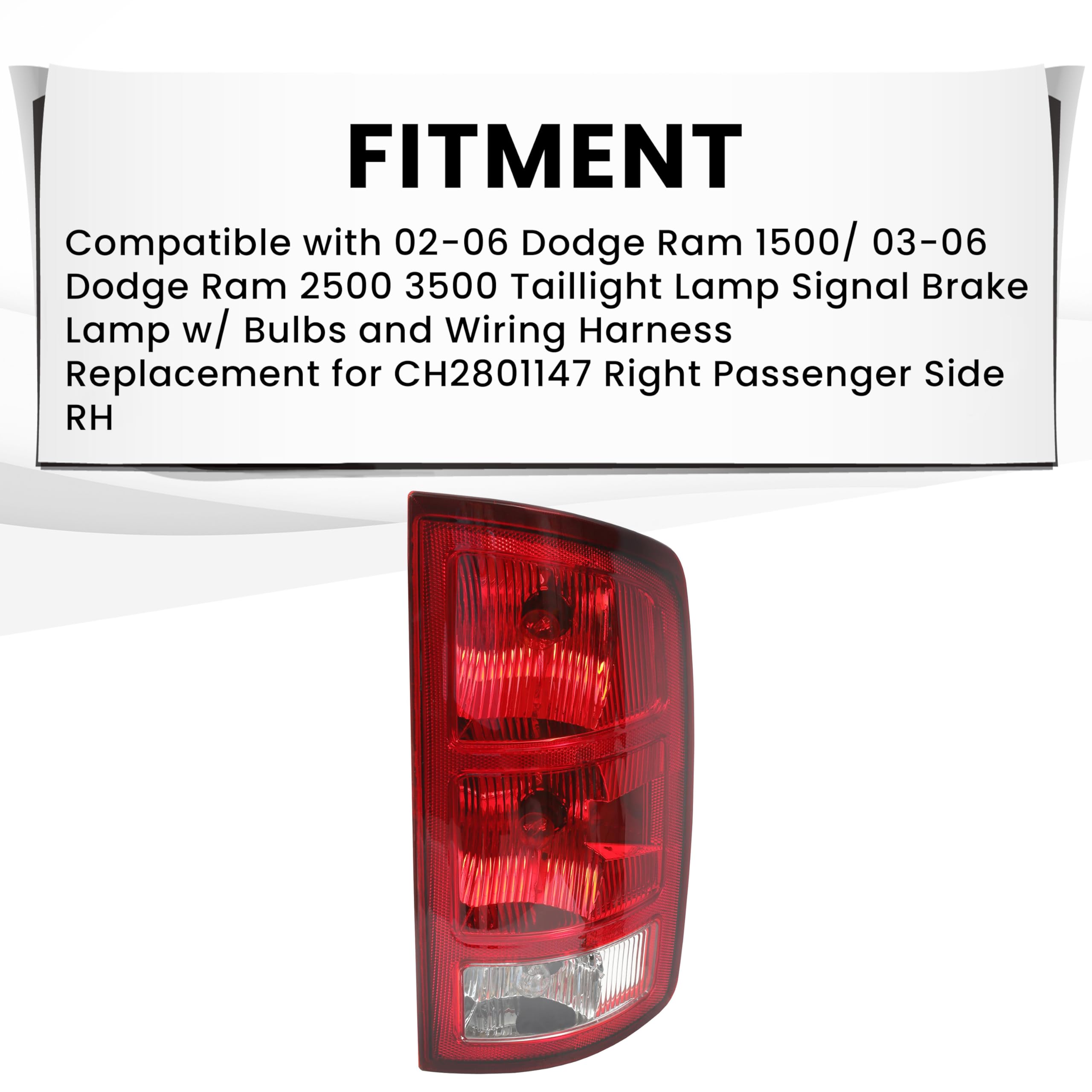 Hecasa Tail Light Compatible With 02-06 Dodge Ram 1500/03-06 Dodge Ram 2500 3500 Taillight Lamp Signal Brake Lamp W/Bulbs And Wi