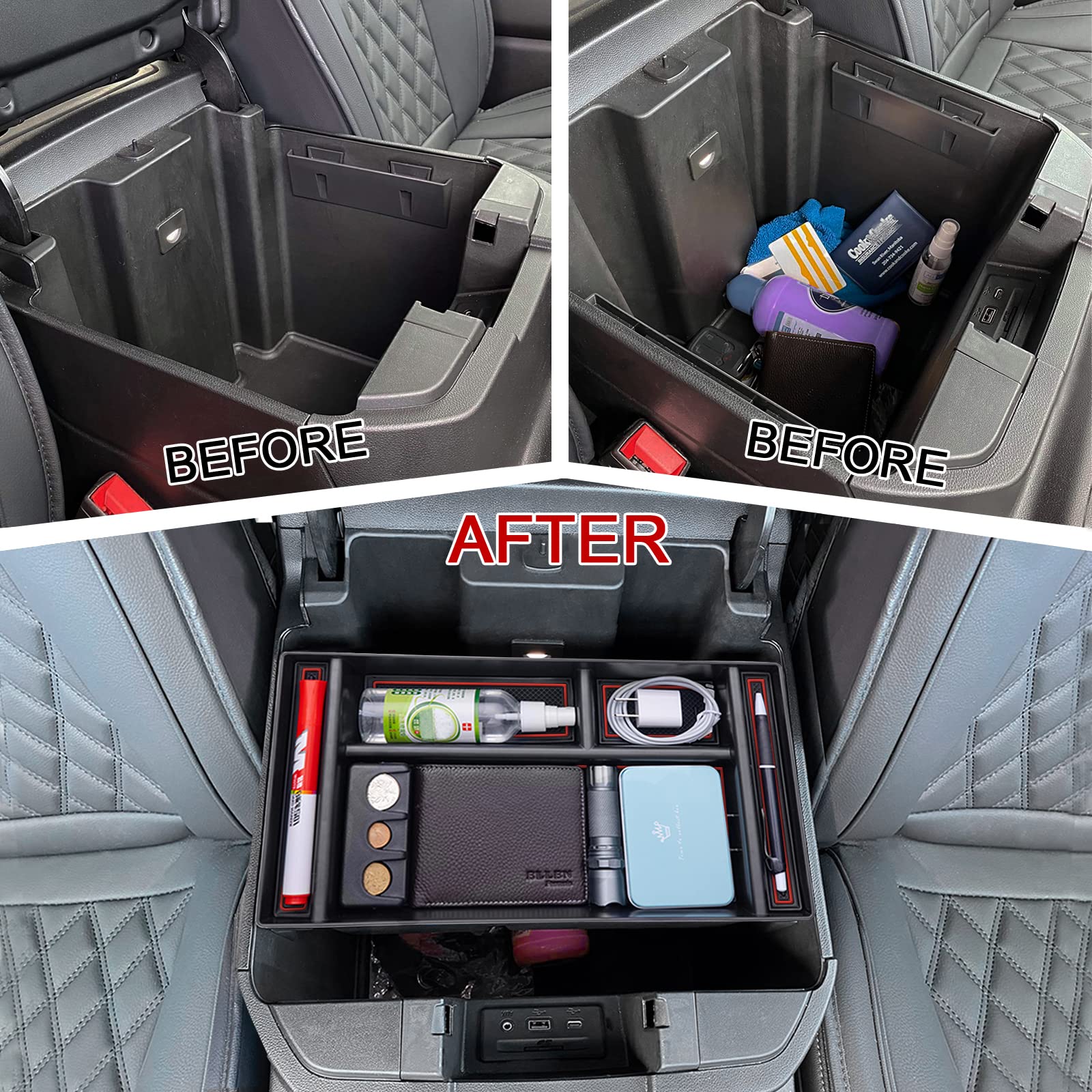 TOPINSTALL Red Center Console Tray for 2019-2023 Chevy Silverado/GMC Sierra Bucket Seats - Rubber Accessory