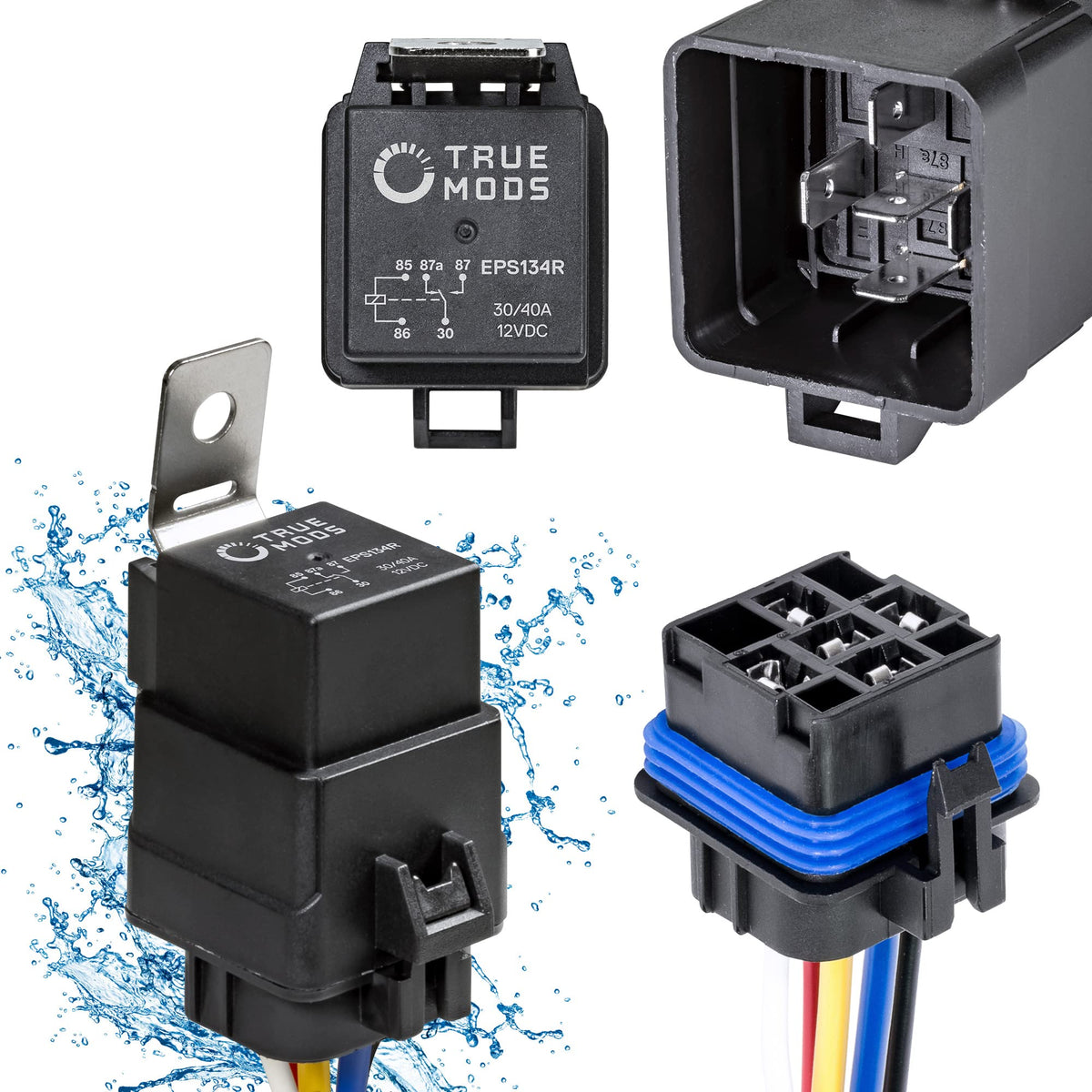 True MODS 1 Pack 5-Pin 12V Bosch Style Waterproof Relay Kit [Harness Socket] [12 AWG Hot Wires] [SPDT] [30/40 Amp] 12 Volt Autom