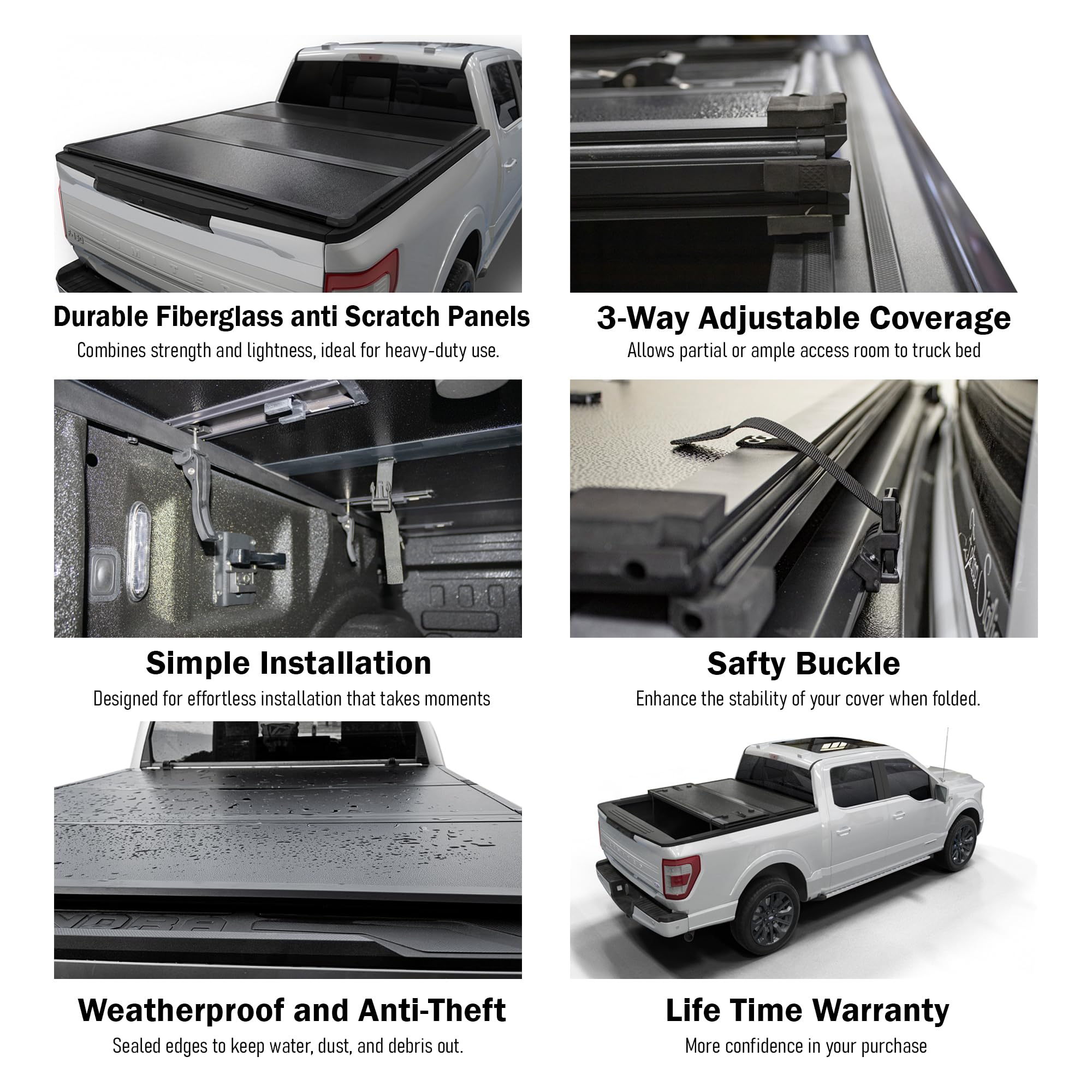 Toptiny Hard Folding Truck Bed Tonneau Cover|HTF011|Fits 2009-2025 Dodge Ram 1500 5' 7'' Bed Without Ram Box (67.4'')