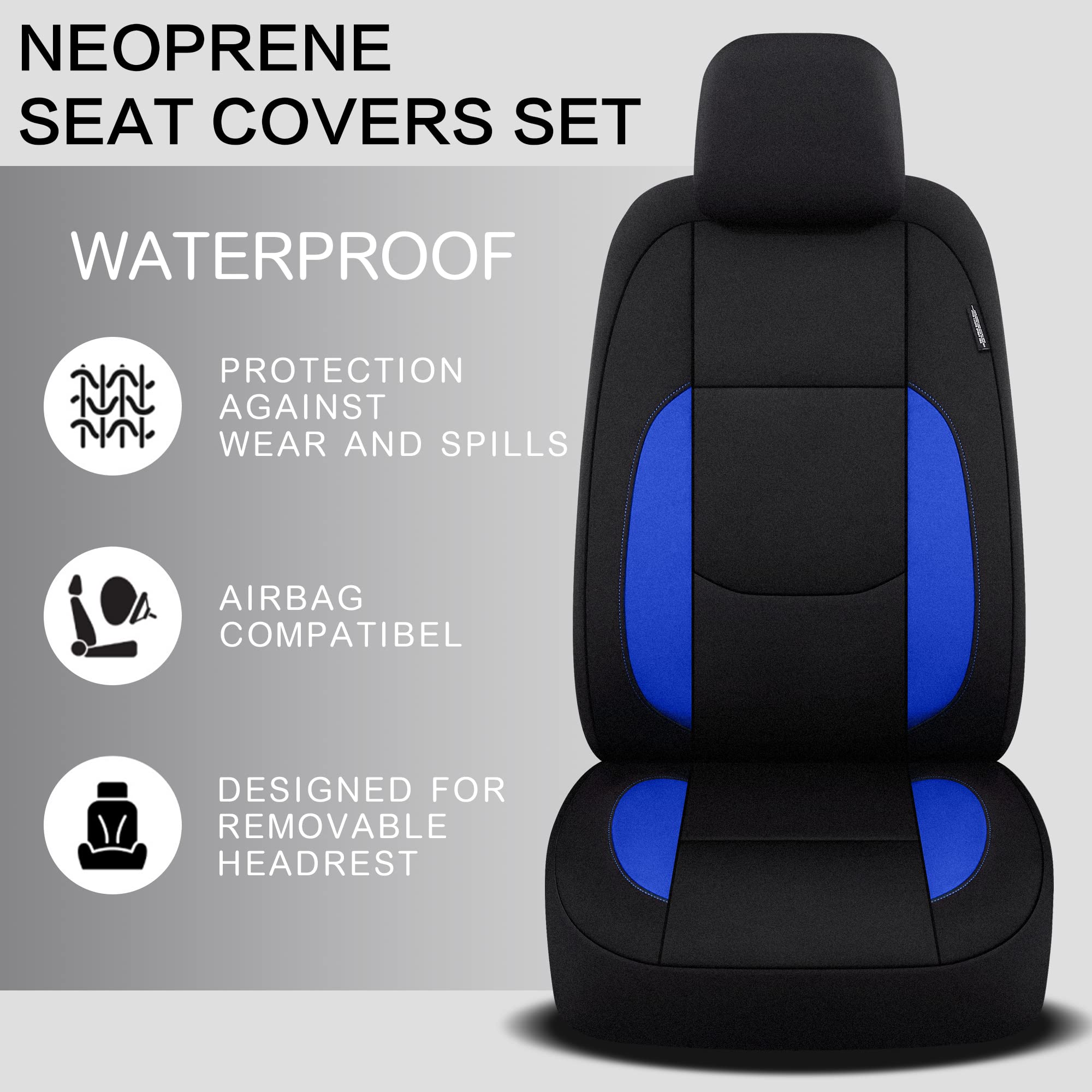 Pariitadin Waterproof Car Seat Covers 2 Front Seats, Neoprene Seat Covers for Cars, Universal Fit Interior Covers for Most Cars