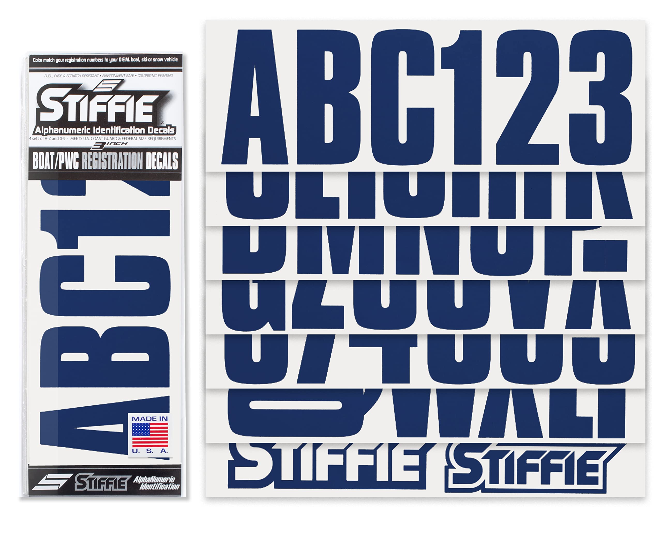 Stiffie Uniline Navy 3'' Boat & Pwc Registration Decals  Numbers Letters Stickers