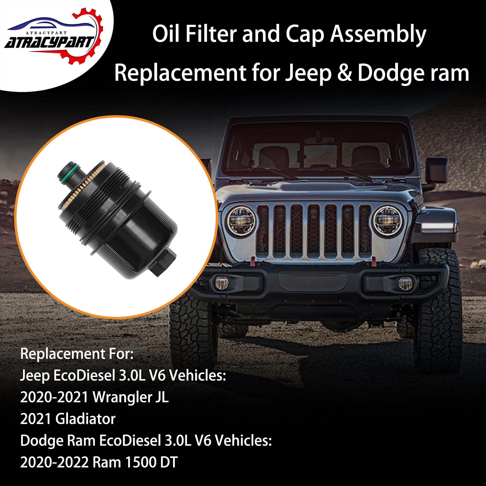 Engine Oil Filter  Replacement for Jeep Ram 3.0L V6 EcoDiesel 2020-2021 Jeep Wrangler JL, 2021 Jeep Gladiator, 2020-2022 Ram 150