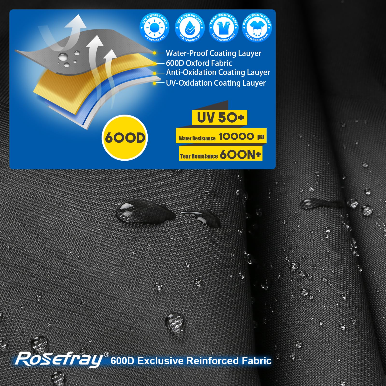 Rosefray Motorcycle Cover 600D Waterproof for Touring Models Harley Davidson Road King,Road Glide,Street Glide, Electra Glide,Lo