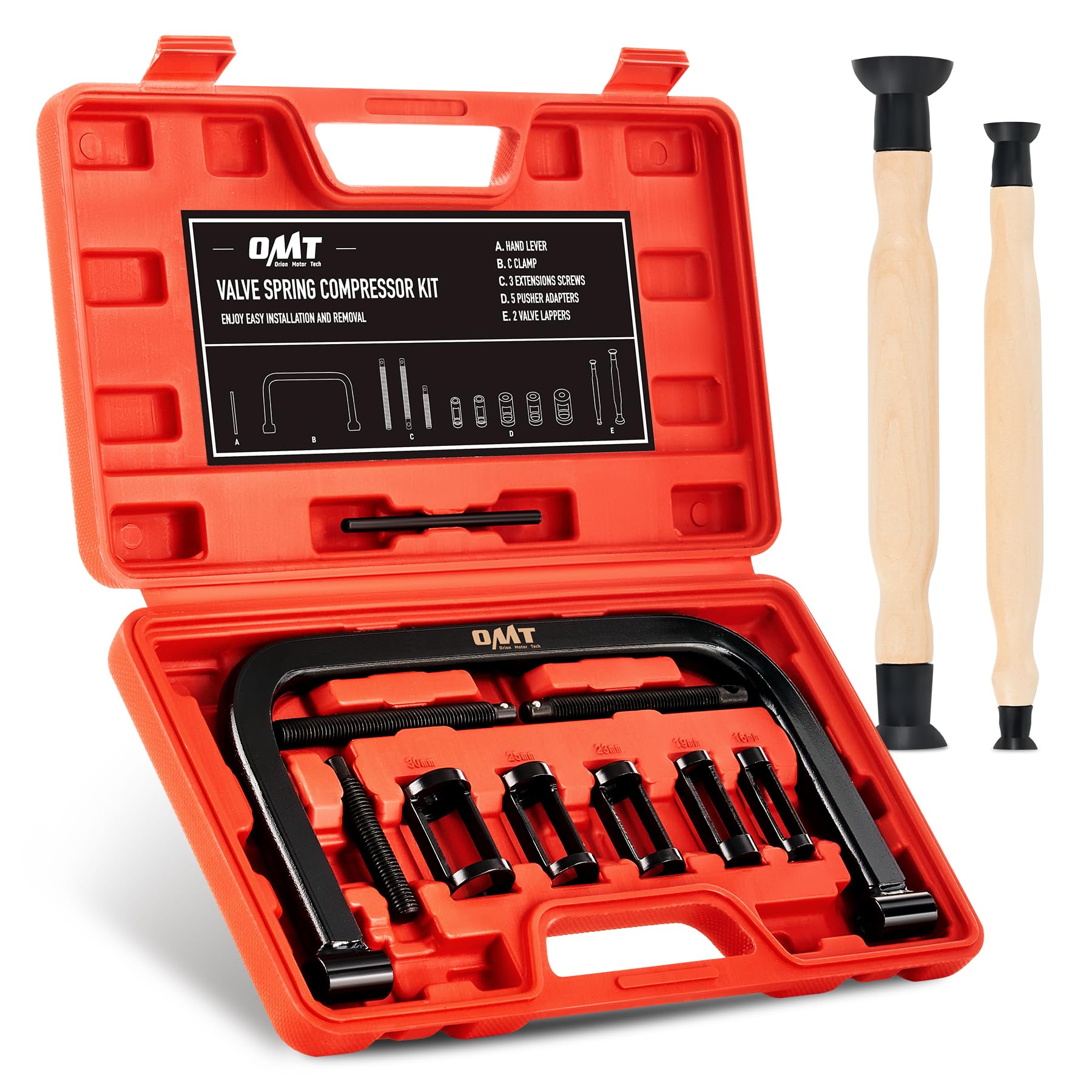 Orion Motor Tech Valve Spring Compressor, 10pcs Valve Spring Removal Tool with Solid C Clamp, 5pcs Collet Pusher Adapters for Mo