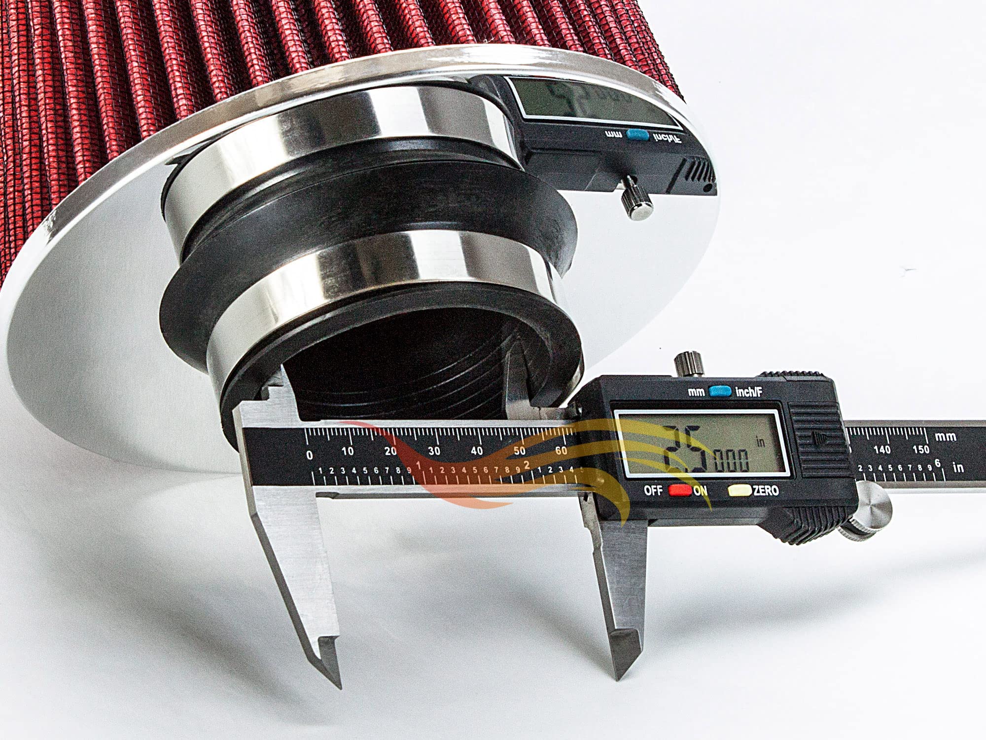 Rtunes Racing Red 2.5 Cold Air Intake Cone - Washable Clamp-On Dry Air Filter for Enhanced Performance