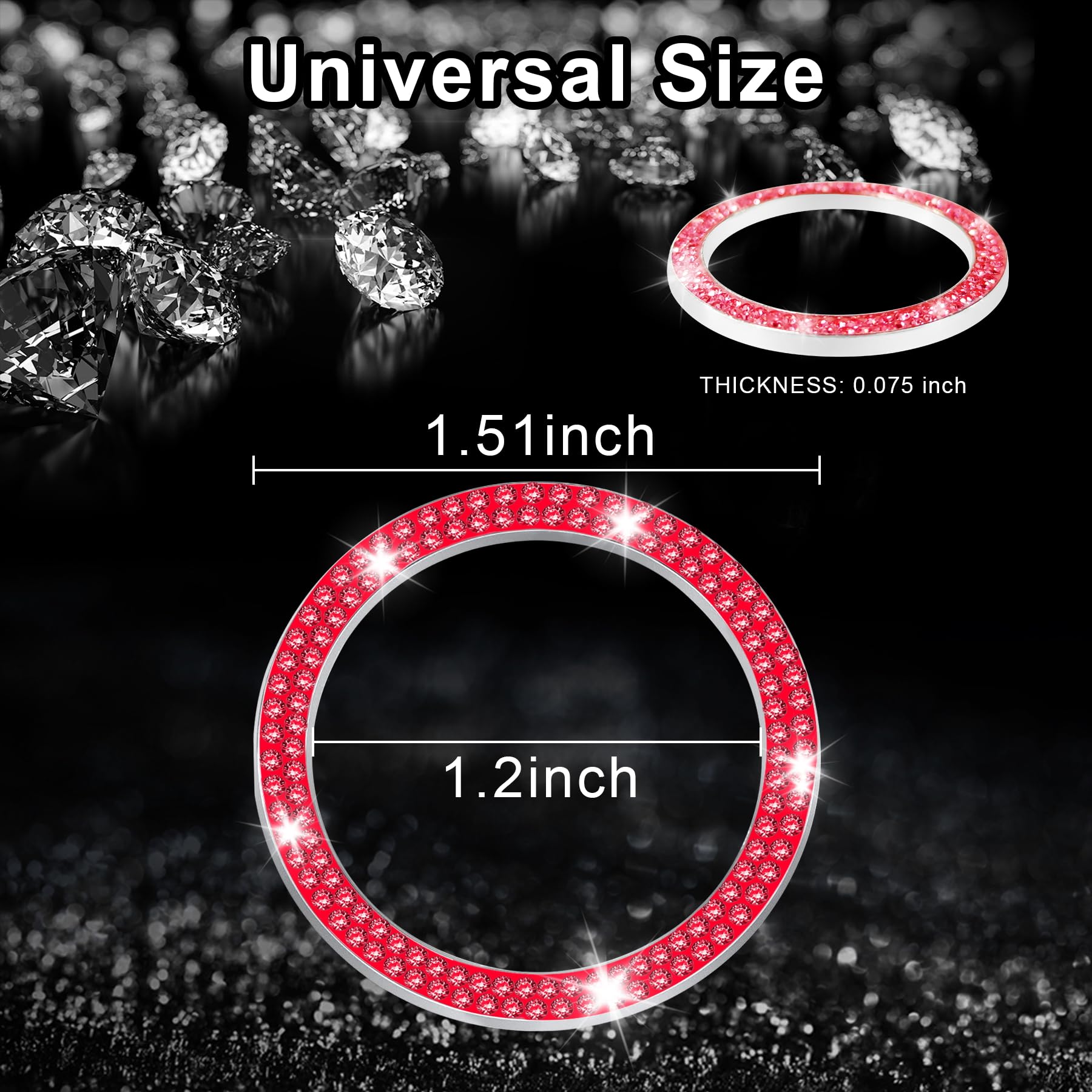 Livtee 2 Pcs Crystal Double Rhinestone Car Engine Start Stop Decoration Ring, Bling Car Interior Accessories For Women, Push To Start Button Cover/Sticker, Key Ignition & Knob Bling Ring, Red