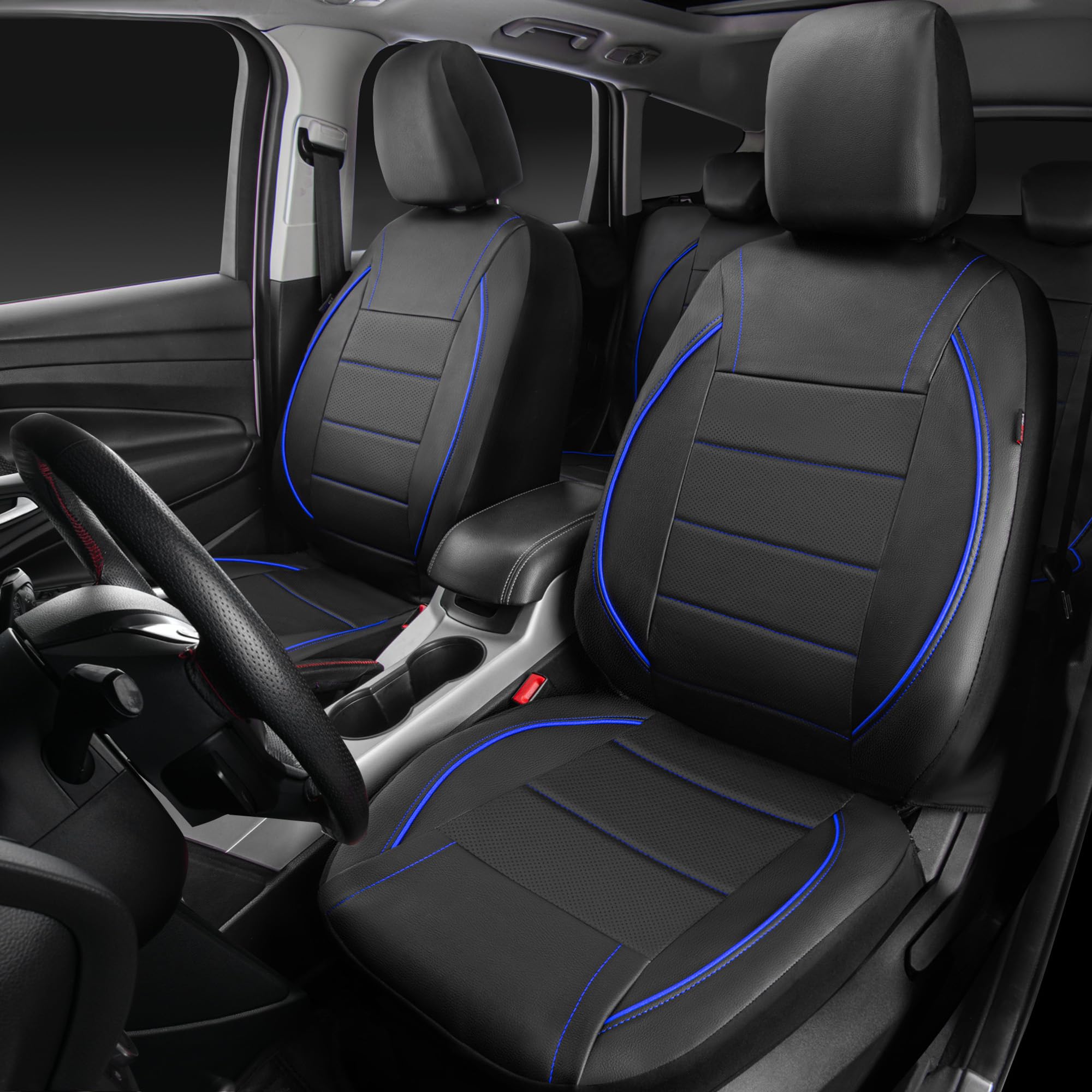 Car Pass Universal Fit Piping Leather Car Seat Cover, For Suvs,Van,Trucks,Airbag Compatible,Inside Zipper Design And Reserved Op