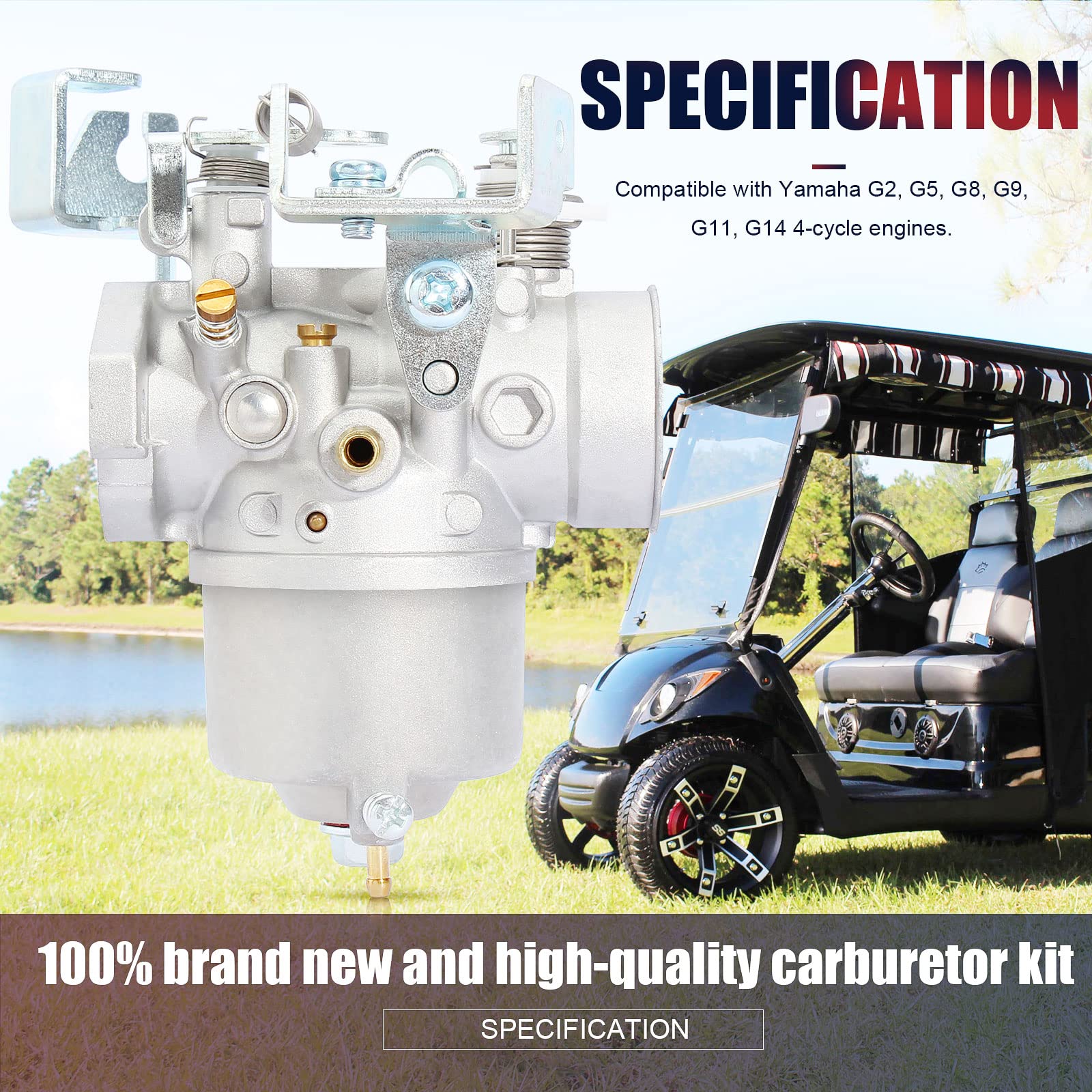 Qazaky Carburetor Compatible With Yamaha Gas Golf Cart G2 G5 G8 G9 G11 G14 4-Cycle Engine 1985-1996 J38-14101-00 J38-14101-01 J38-14101-02 Jn3-14101-00 Jn3-14101-10 Carb