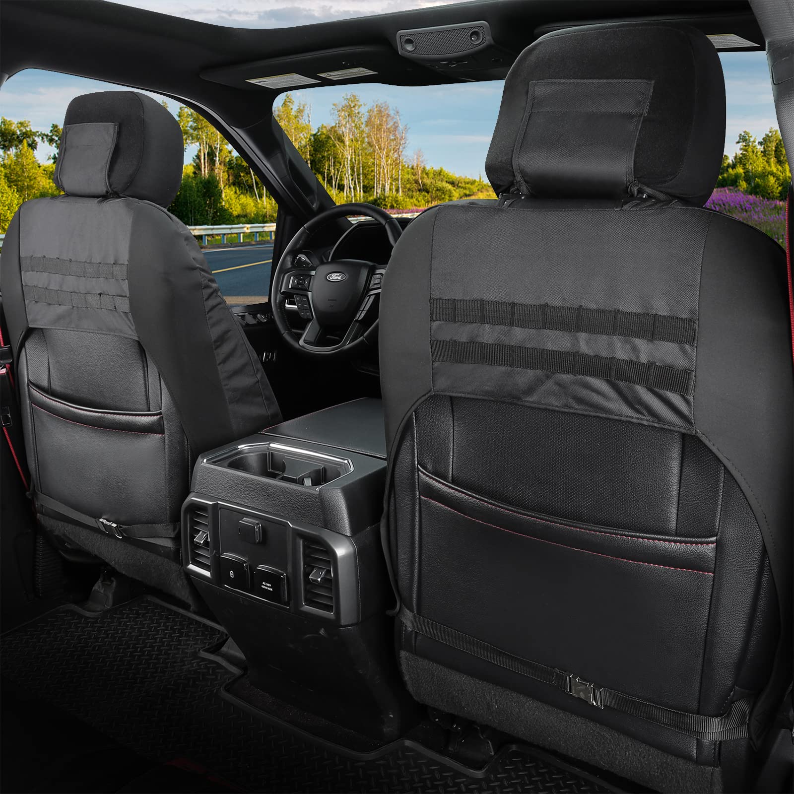 Coverado Front Seat Covers, Waterproof Oxford Seat Protector For Car Seat Cushions For Kids & Dogs, Compatible With 2015-2024 Ford F150 & 2017-2024 Ford F250 F350 F450 (Black, 2Pcs)