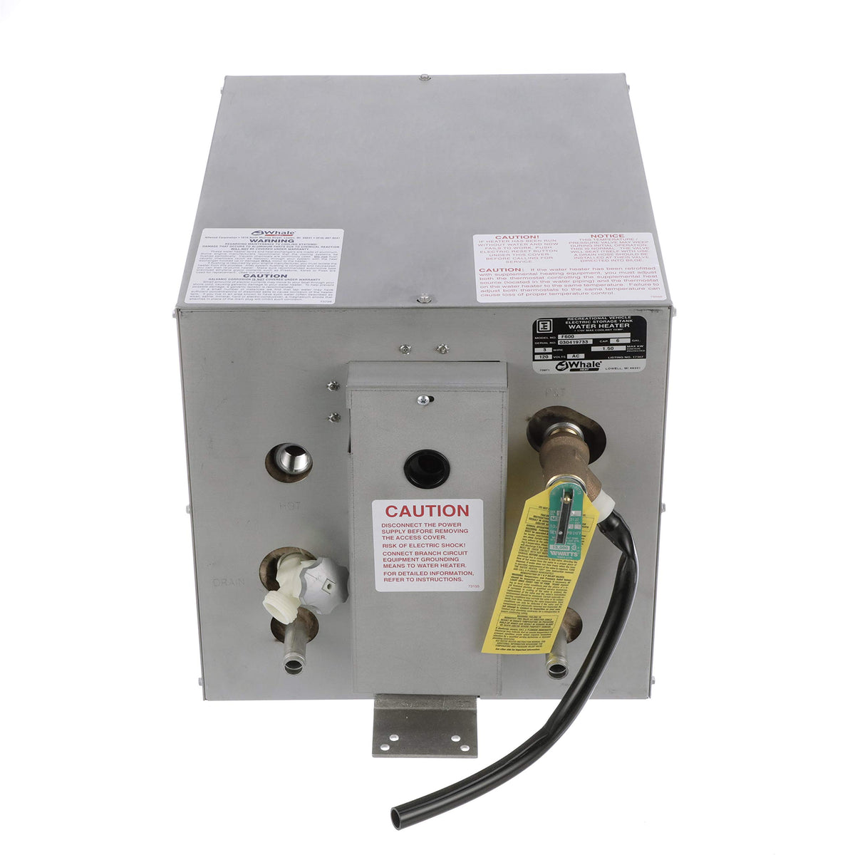 Whale F600 Water Heater, 6-Gallon Capacity, 120V, Front Heat Exchanger, 13 Inches W X 19 Inches D X 13 Inches H, Galvanized Stee