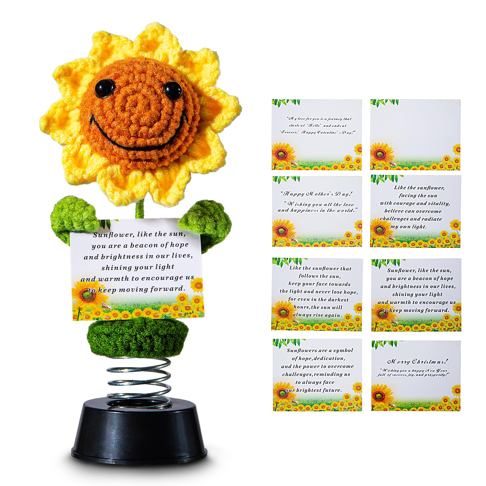 Levvohd Emotional Support Handmade Sunflowers For Women, Hippie Bobbleheads For Car Dashboard Crochet Positive Sunflowers Car Ac