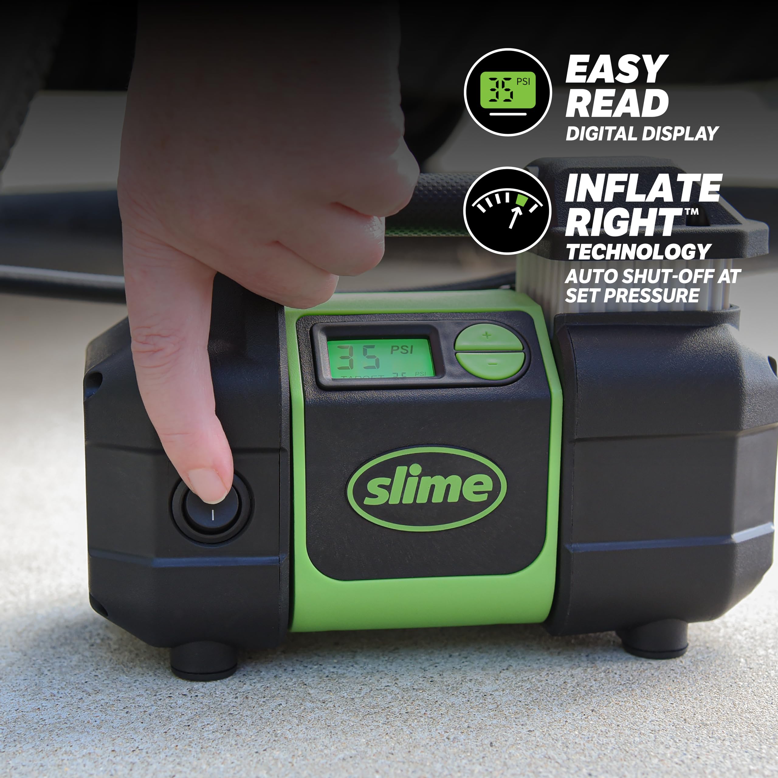 Slime 40063 Tire Inflator, Portable Car, Suv, 4X4 Air Compressor, Elite Heavy Duty, Inflate Right Automatic Shut Off, With Digit