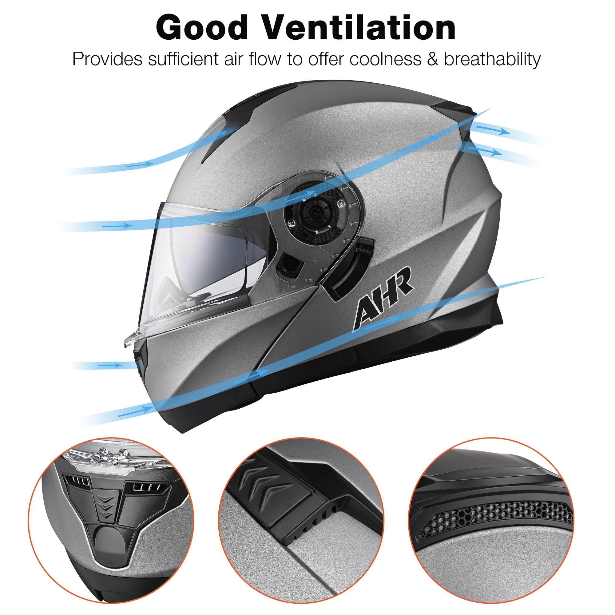 Ahr Motorcycle Helmet Dual Visor Modular Flip Up Full Face Helmet Dot Approved - Ahr Helmet Run-M3 For Adult Motorbike Street Bi