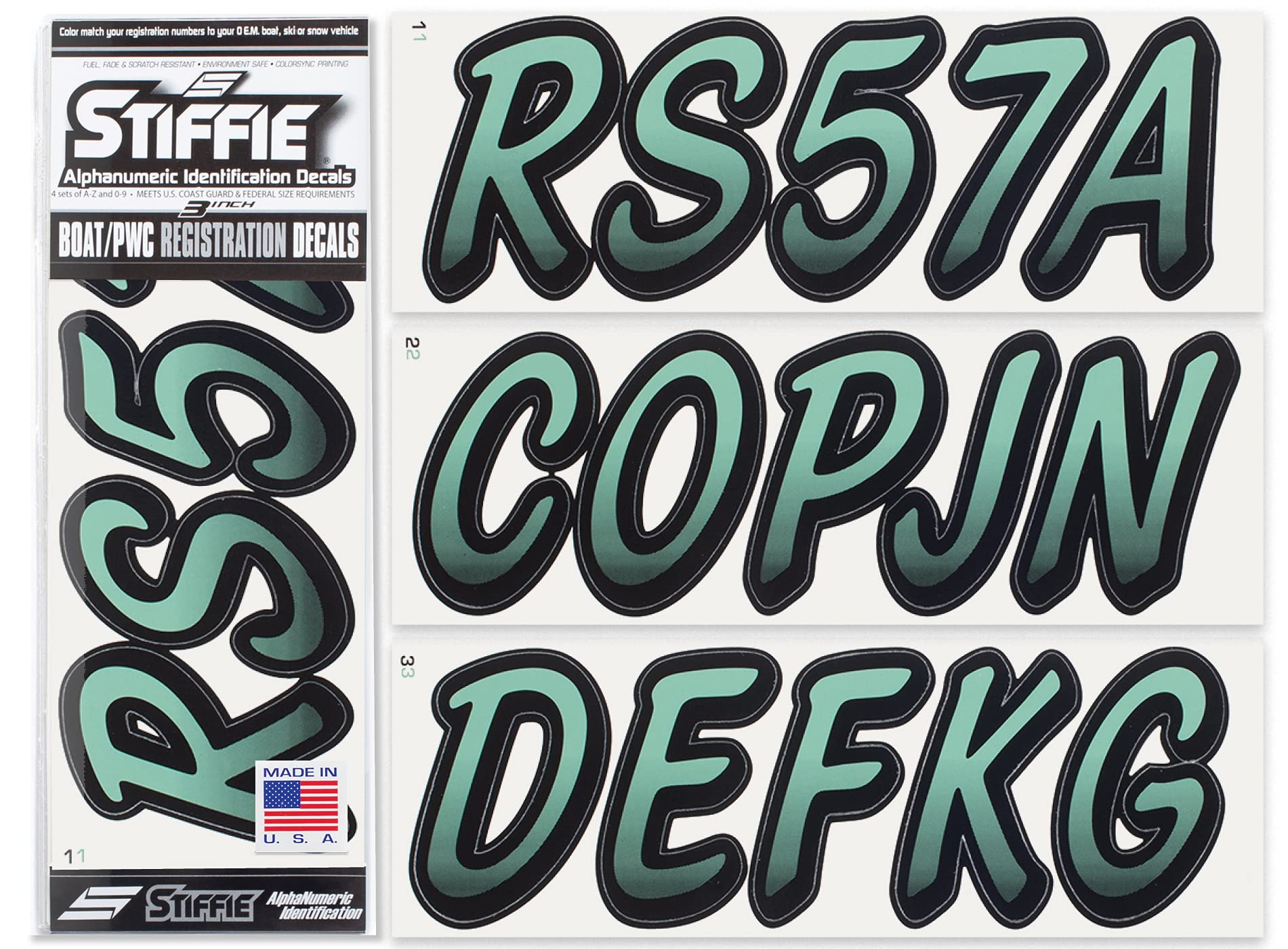 STIFFIE Whipline Cozumel/Black 3'' Boat & PWC Registration Decals  Numbers Letters Stickers