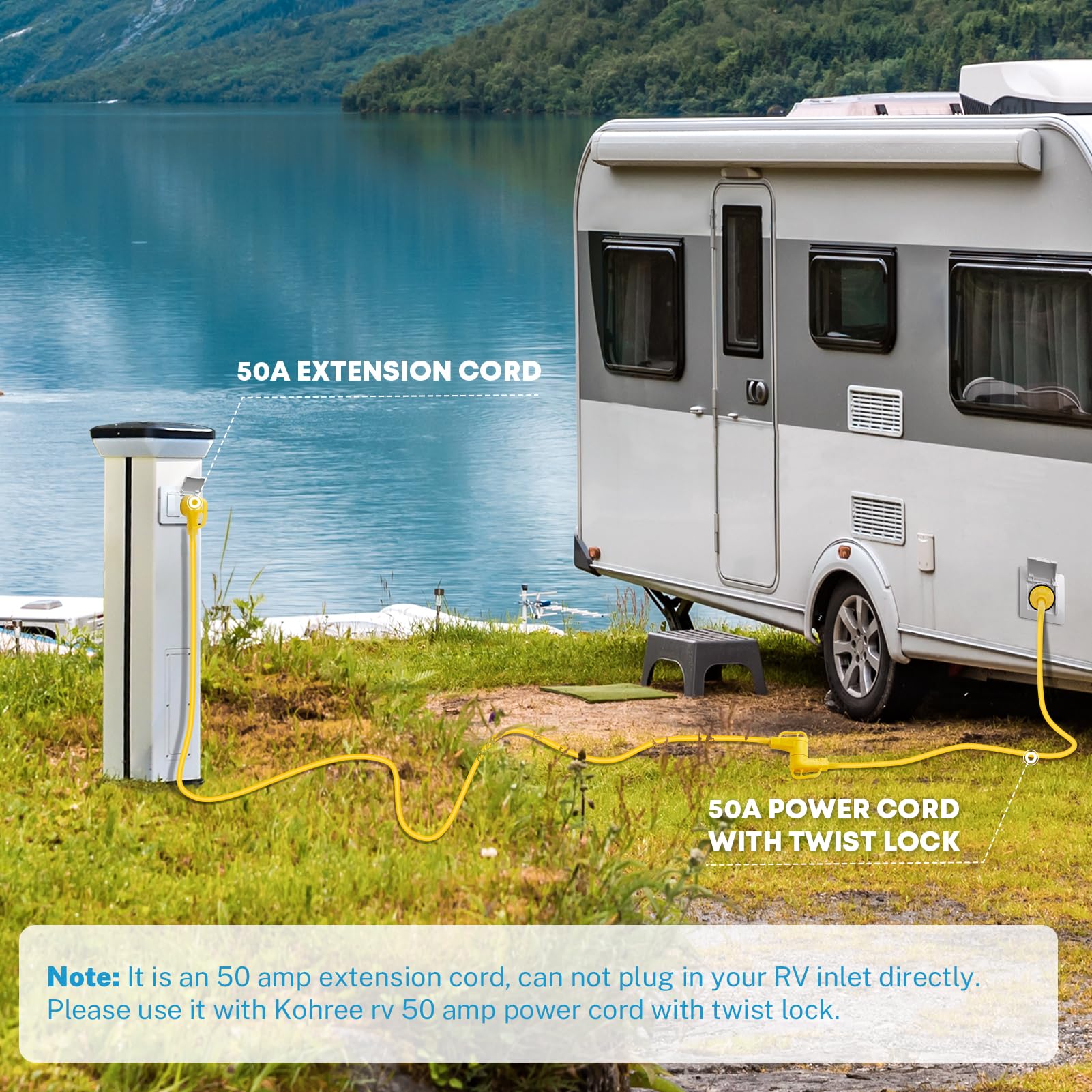 Kohree 50Amp Rv/Ev Extension Cord 30Ft, Nema 14-50P To 14-50R Rv Power Cord 50A, Heavy Duty 6/3+8/1 Gauge Stw Wire W/Cord Organi