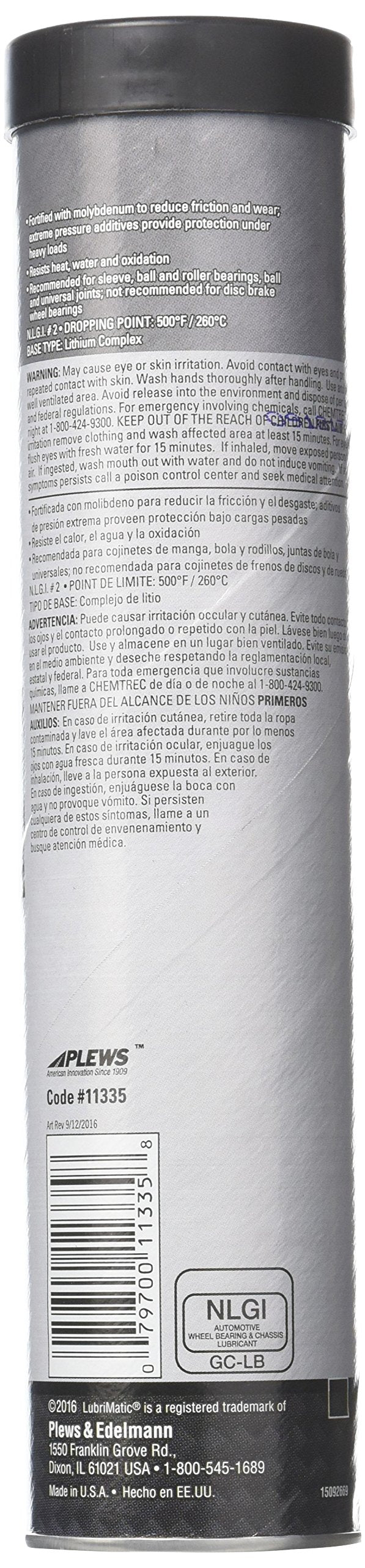 Lubrimatic 11335 Multi-Purpose Grease W/ Moly Ep - 14 Ounce Cartridge