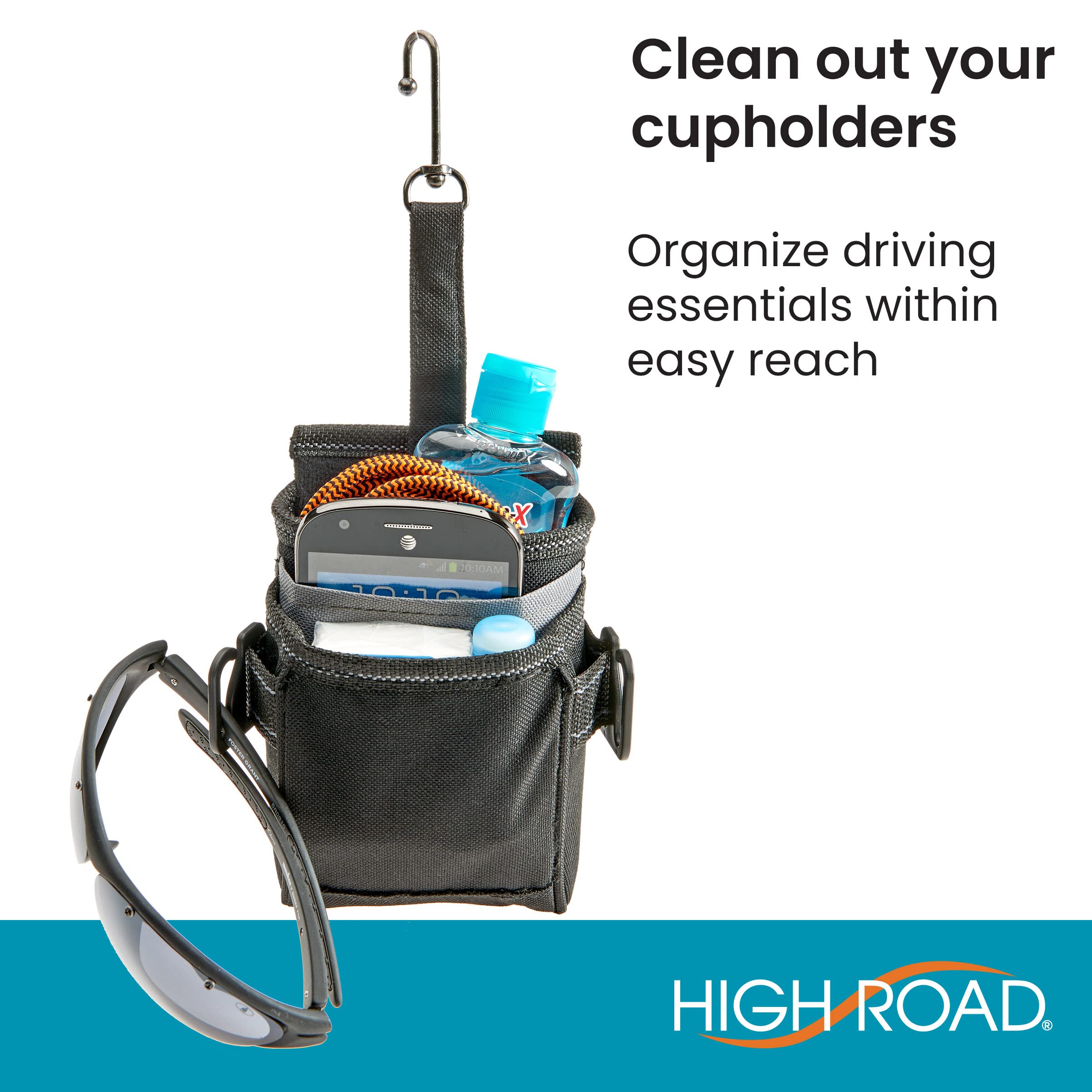 High Road Driverpockets Car Phone Holder Air Vent Pouch And Front Seat Organizer With 3 Pockets, Hanging Hooks And Charging Port