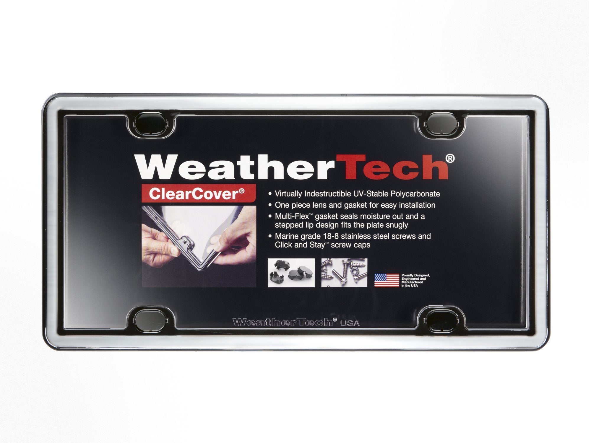 WeatherTech ClearCover License Plate Cover and Frame, Chrome/Black