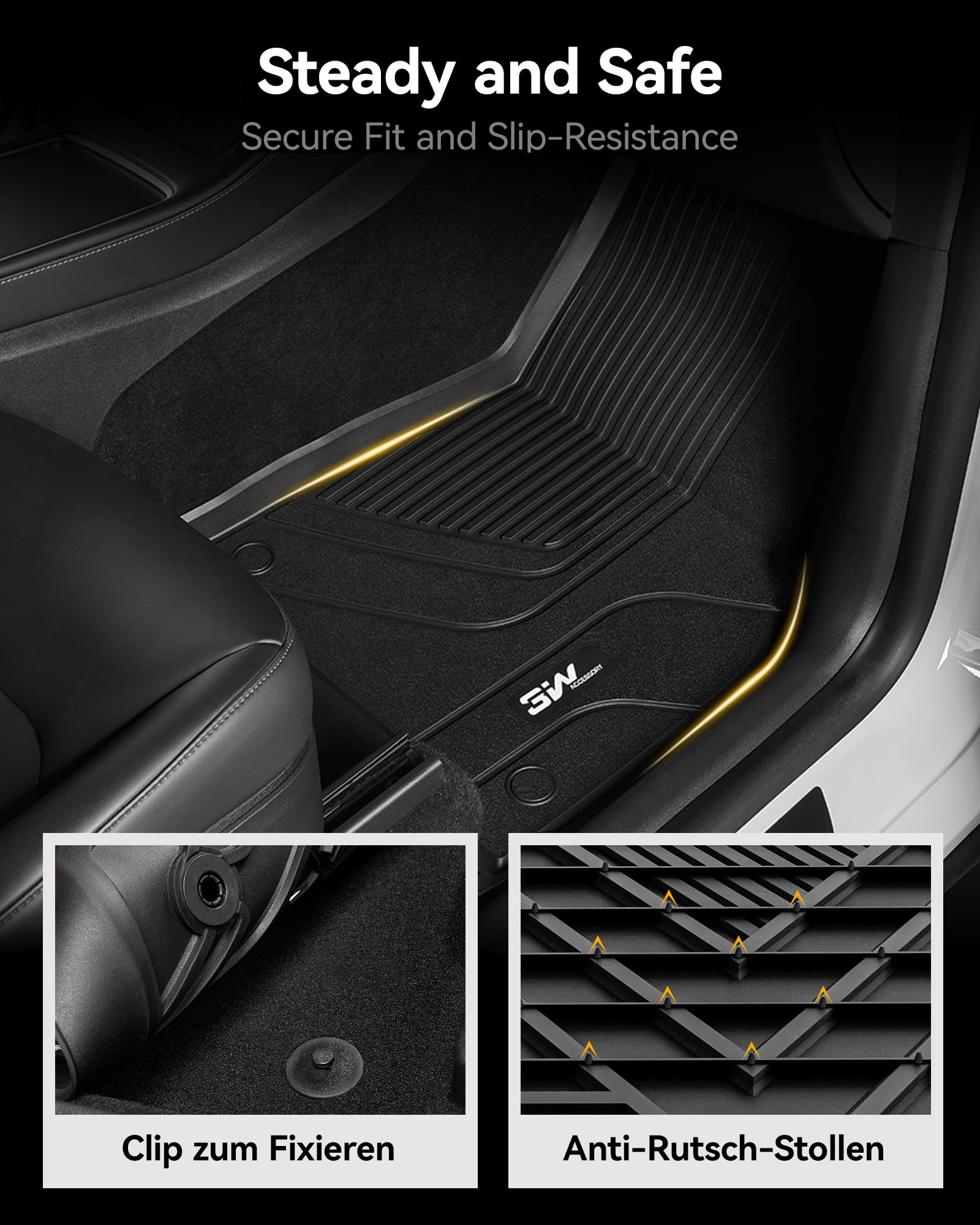 3W Floor Mats With Carpets For Tesla Model 3 2024 Trunk Cargo Liner, All-Weather Tpe Full Set Floor Liners And Cargo Liner Mats