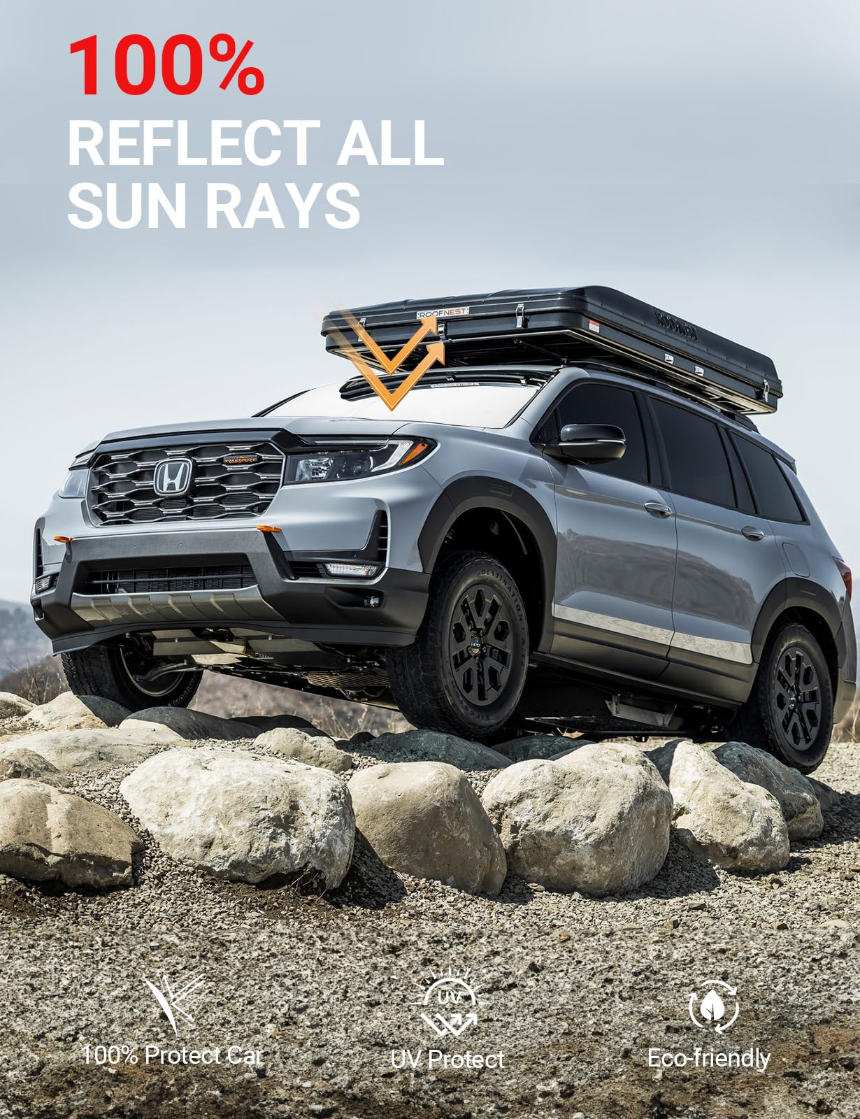 Proadsy 2025 Upgrade Windshield Sun Shade Custom Fit Honda Passport 2019-2024 2025 4-Layer Foldable Front Sunshade Protector Sun