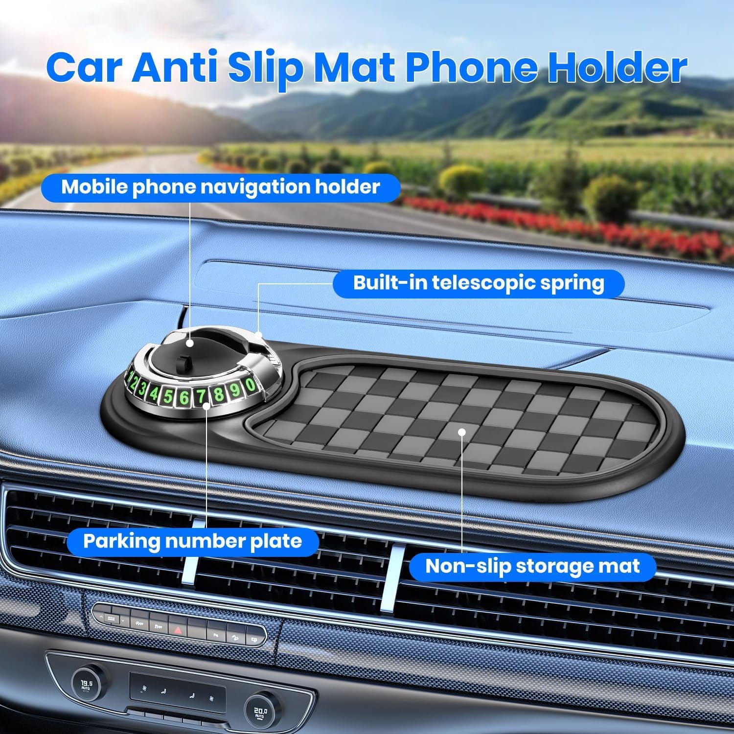 Vaiwenta Multifunction Car Anti-Slip Mat Auto Universal Phone Holder, Rotatable Anti Skid Car Dashboard Pad with Temporary Parki