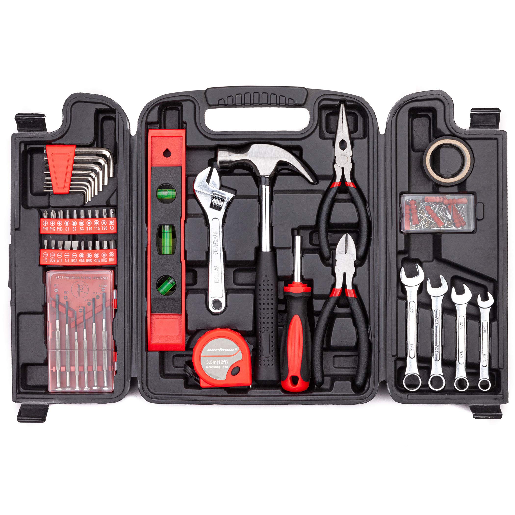 Cartman 136Piece Tool Set General Household Hand Tool Kit With Plastic Toolbox Storage Case