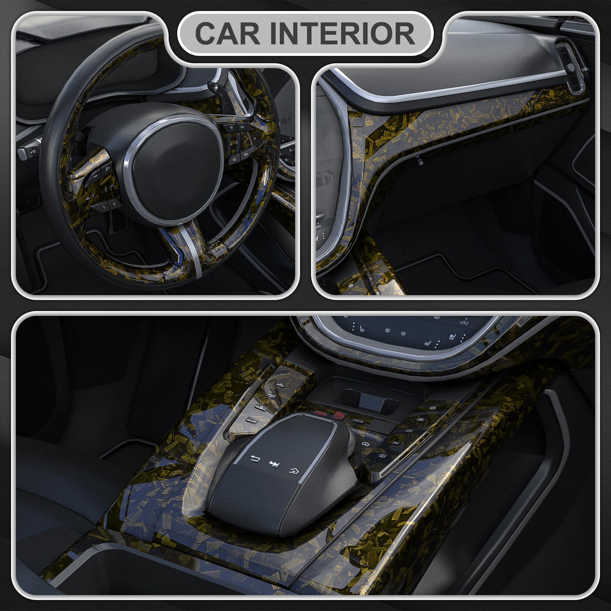 Lypumso Yellow Forged Carbon Fiber Vinyl Wraps, High Gloss Wraps Car Diy Decal Films Sheets With Air Release Technology, Vehicle