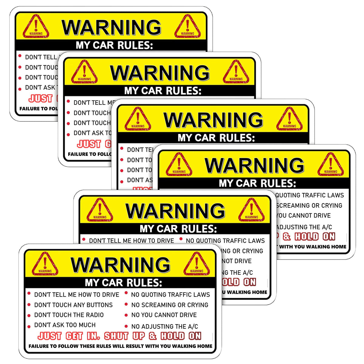 Frienda 6 Pieces Funny Car Safety Warning Rules Stickers Adhesive Vinyl For Vehicle Window Graphic Bumper Stickers